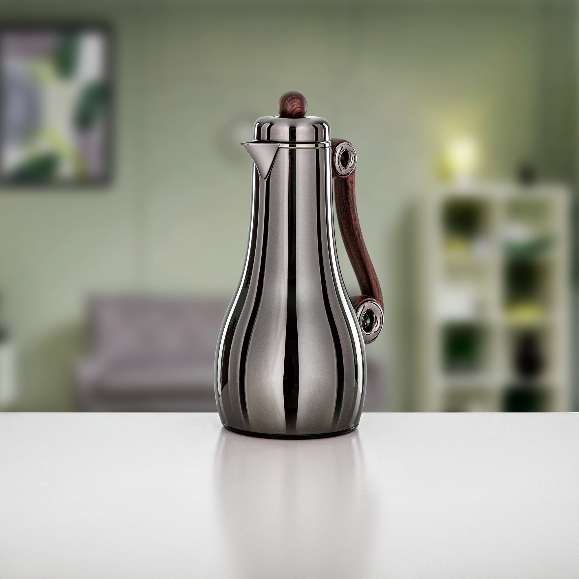 Almarjan 2 Pieces Vacuum Flask Set, Gun Black & Dark Wood