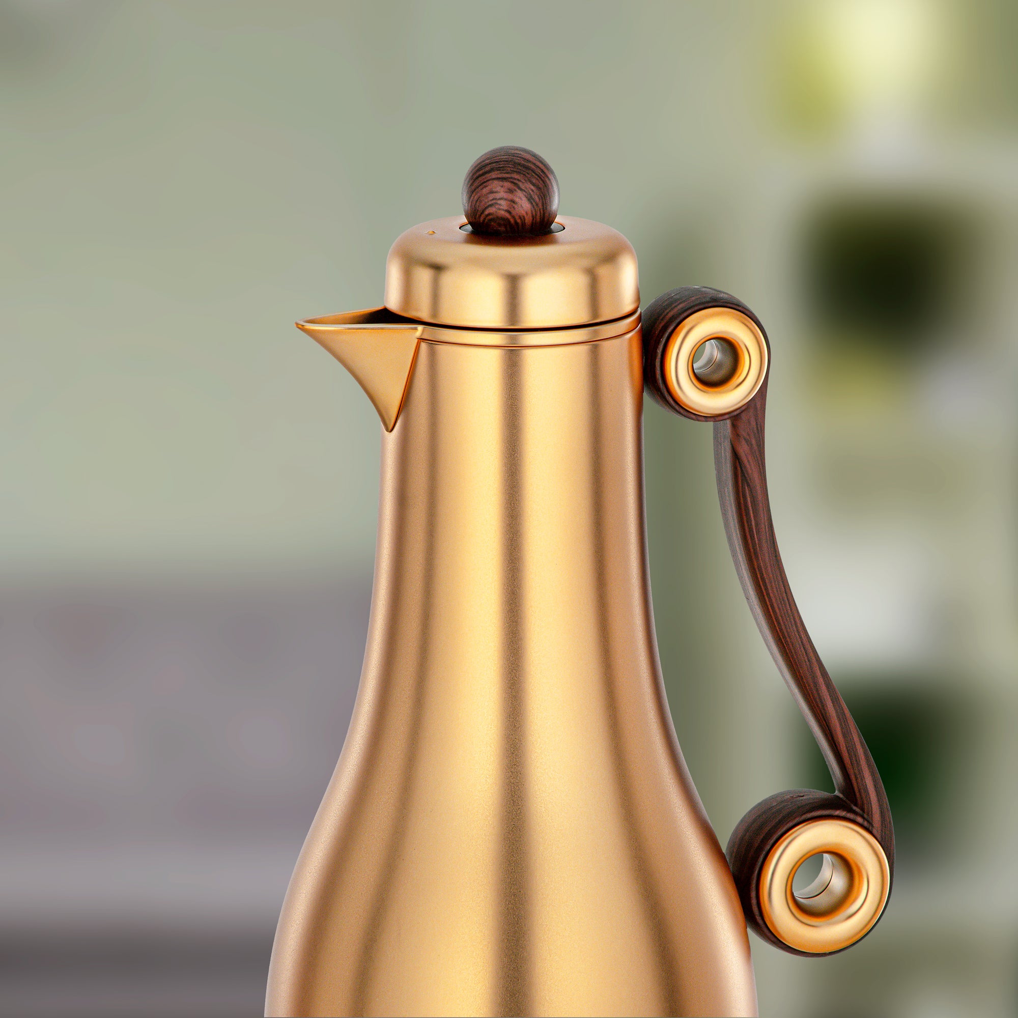 Almarjan 2 Pieces Vacuum Flask Set, Matt Gold & Dark Wood