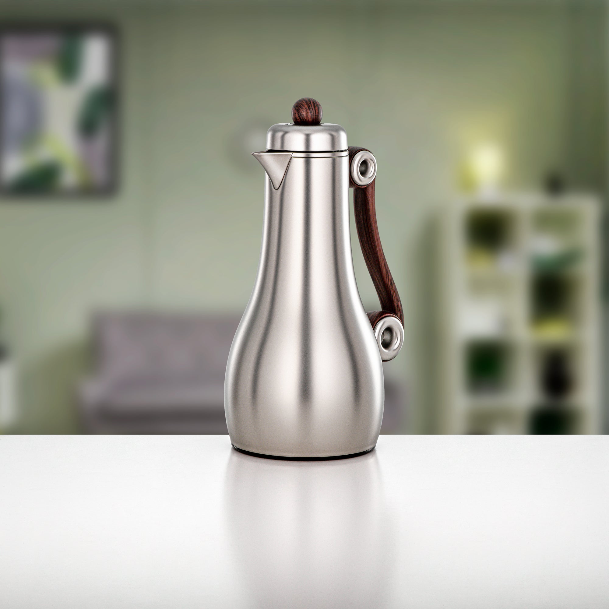 Almarjan 2 Pieces Vacuum Flask Set, Matt Nickel & Dark Wood