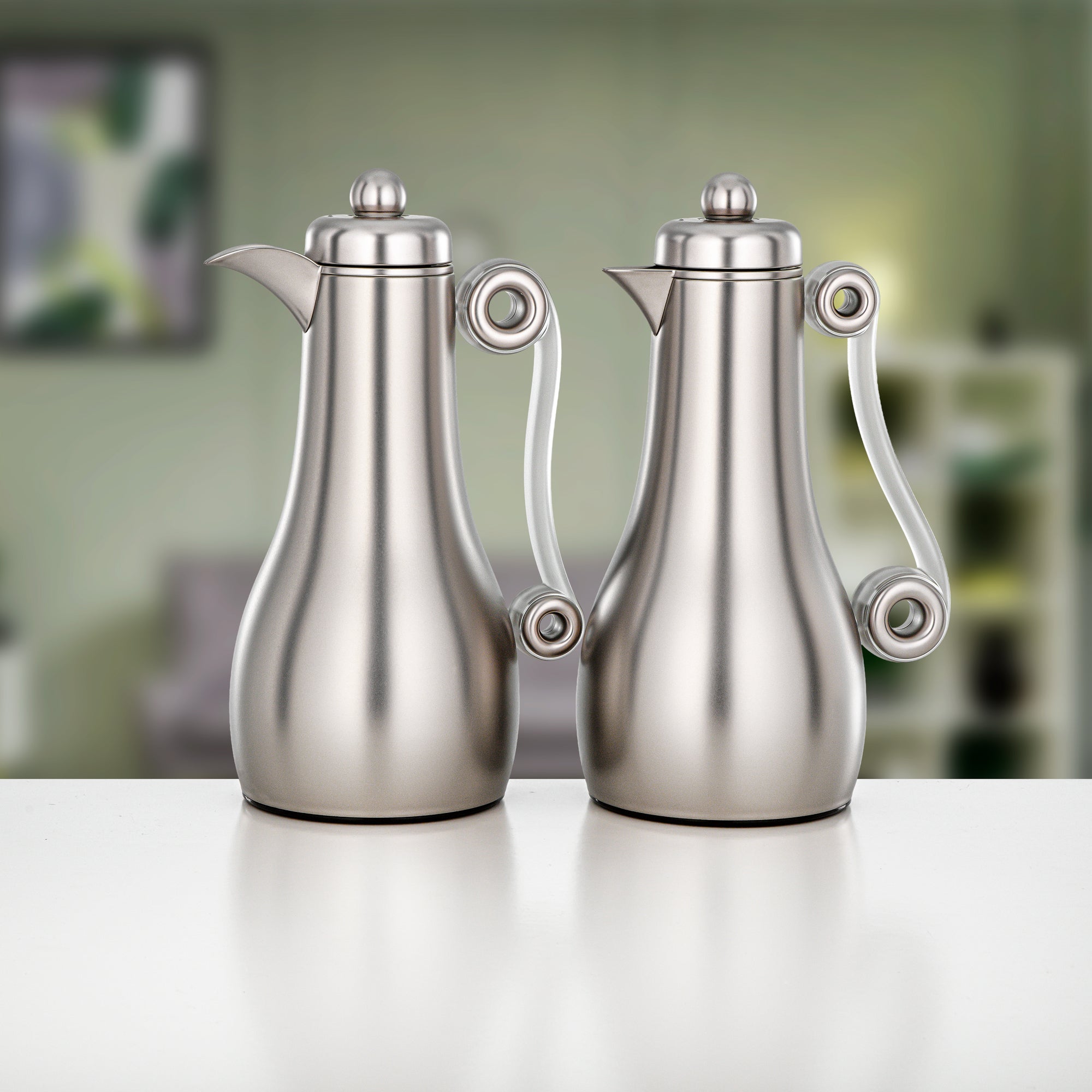 Almarjan 2 Pieces Vacuum Flask Set, Matt Nickel & Frost Acrylic