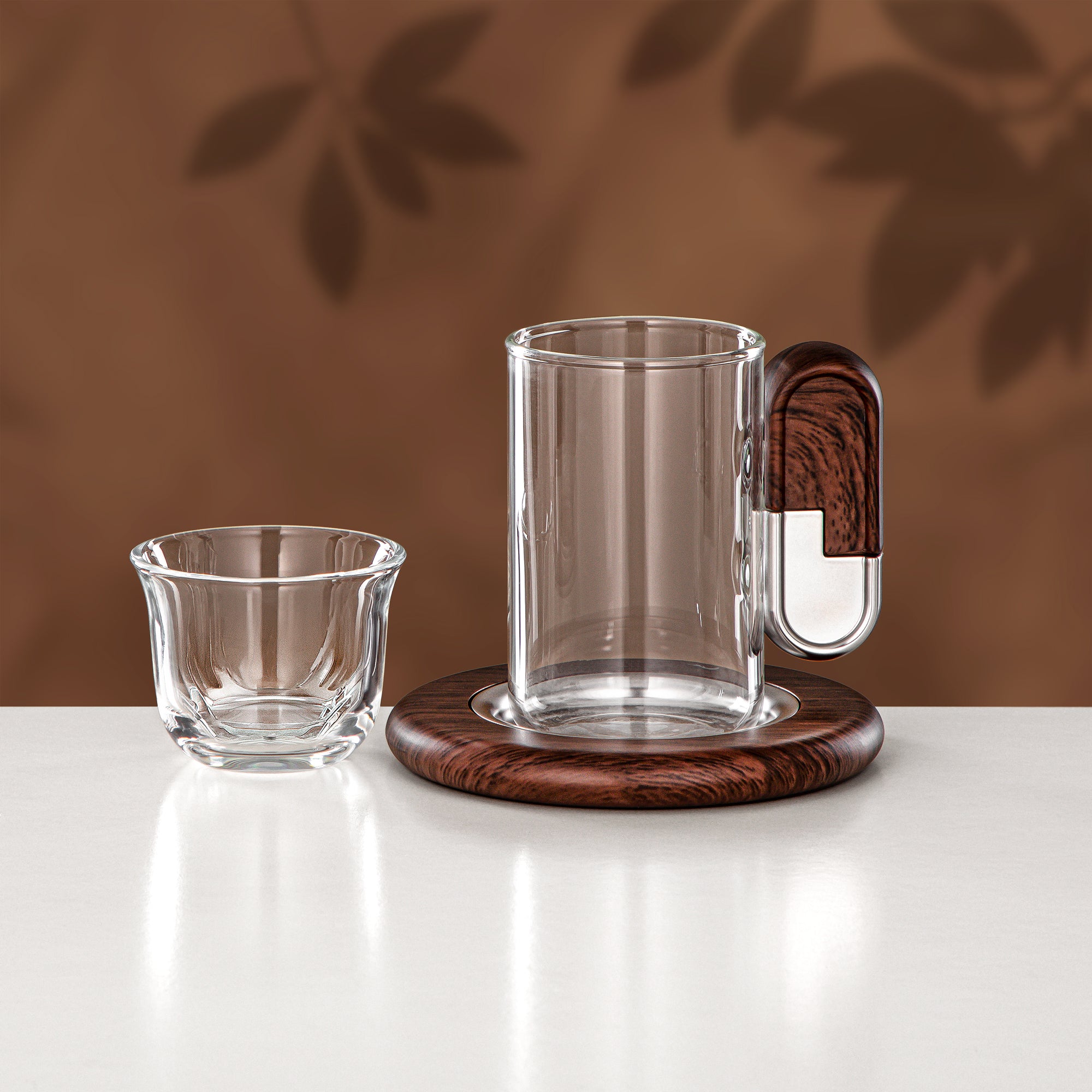 Almarjan 21 Pieces Tea & Coffee Serving Set, Matt Nickel & Dark Wood