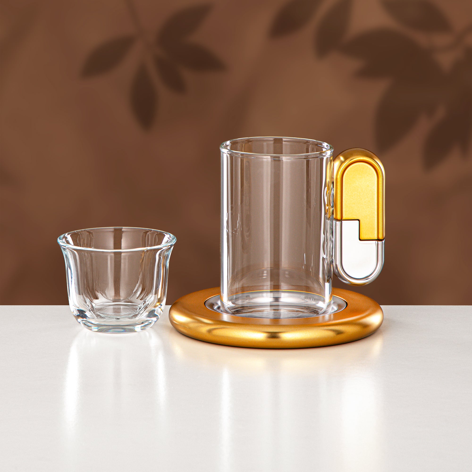 طقم تقديم شاي وقهوة المرجان ٢١ قطعة، مطفي نيكل وذهبي مطفي