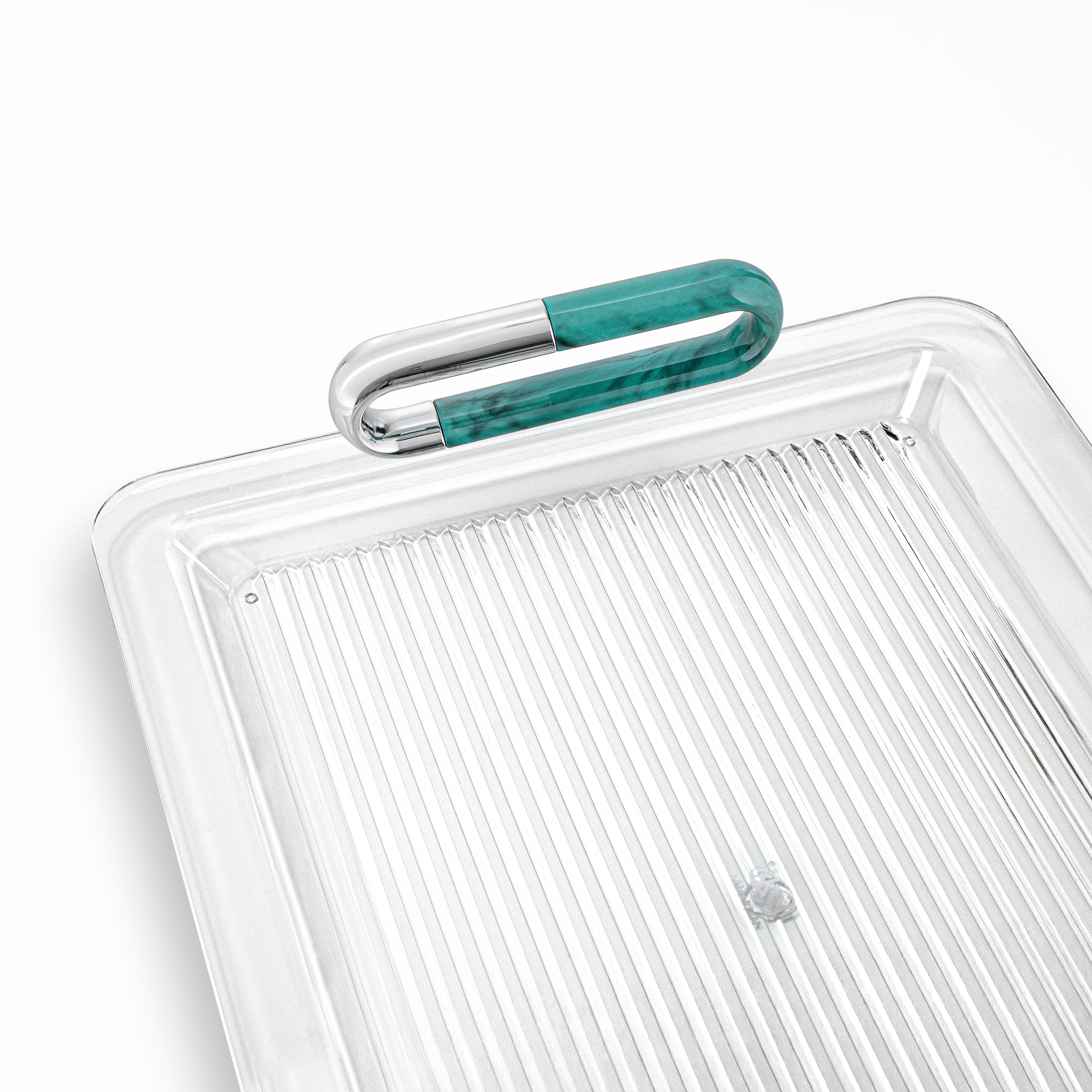 Almarjan 50 cm Acrylic Serving Tray, Silver & Tiffany Marble