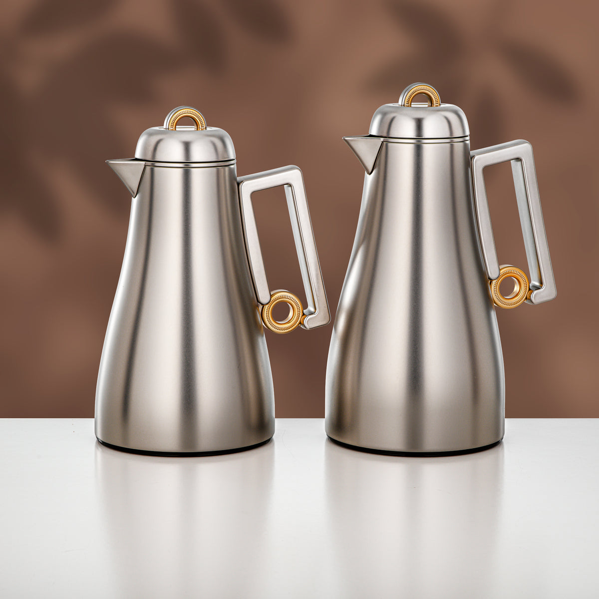 Almarjan 2 Pieces Vacuum Flask Set, Matt Nickel & Matt Gold
