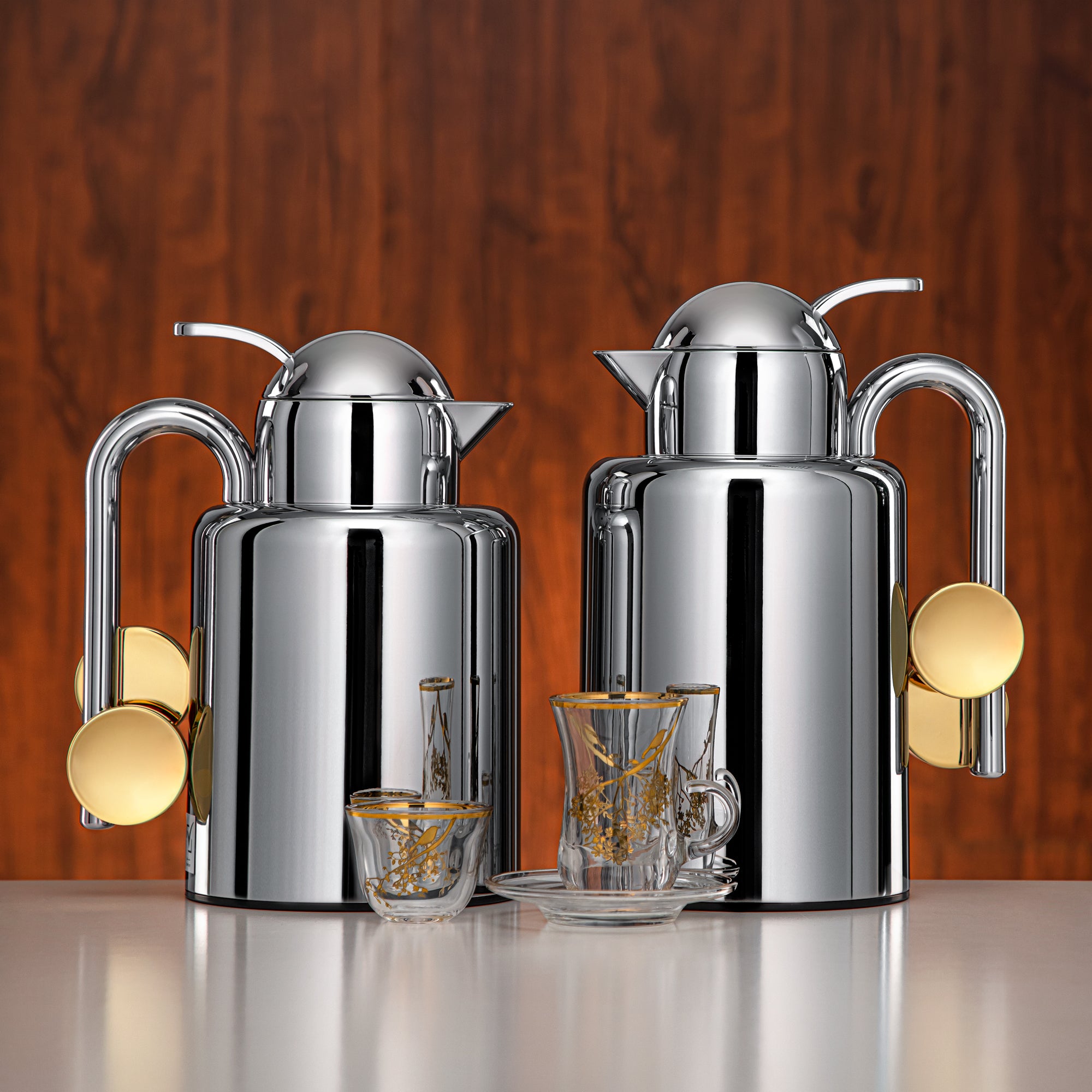 Almarjan Vacuum Flask Set 20-Piece Silver & Gold