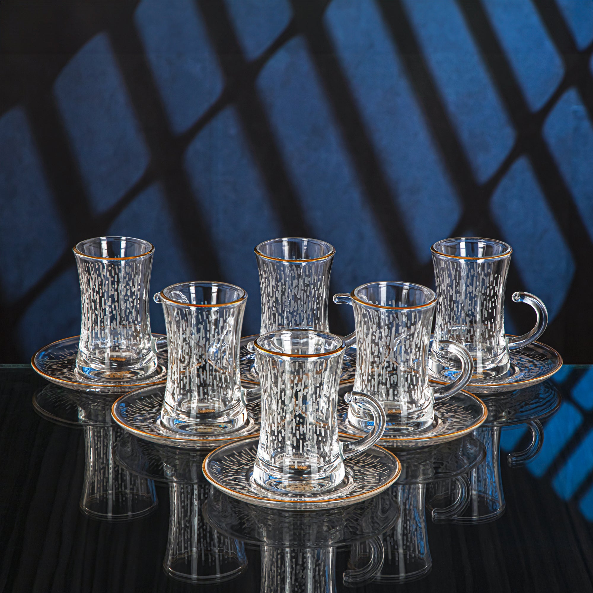 Almarjan 6 Pieces Luvia Collection Glass Tea Cup With Golden Rim - GLS2630023