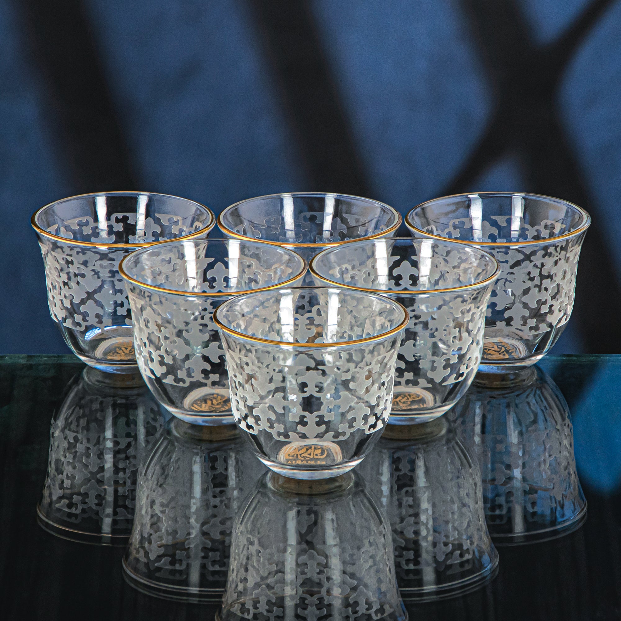 Almarjan 6 Pieces Zelij Collection Glass Cawa Cup With Golden Rim - GLS2630034