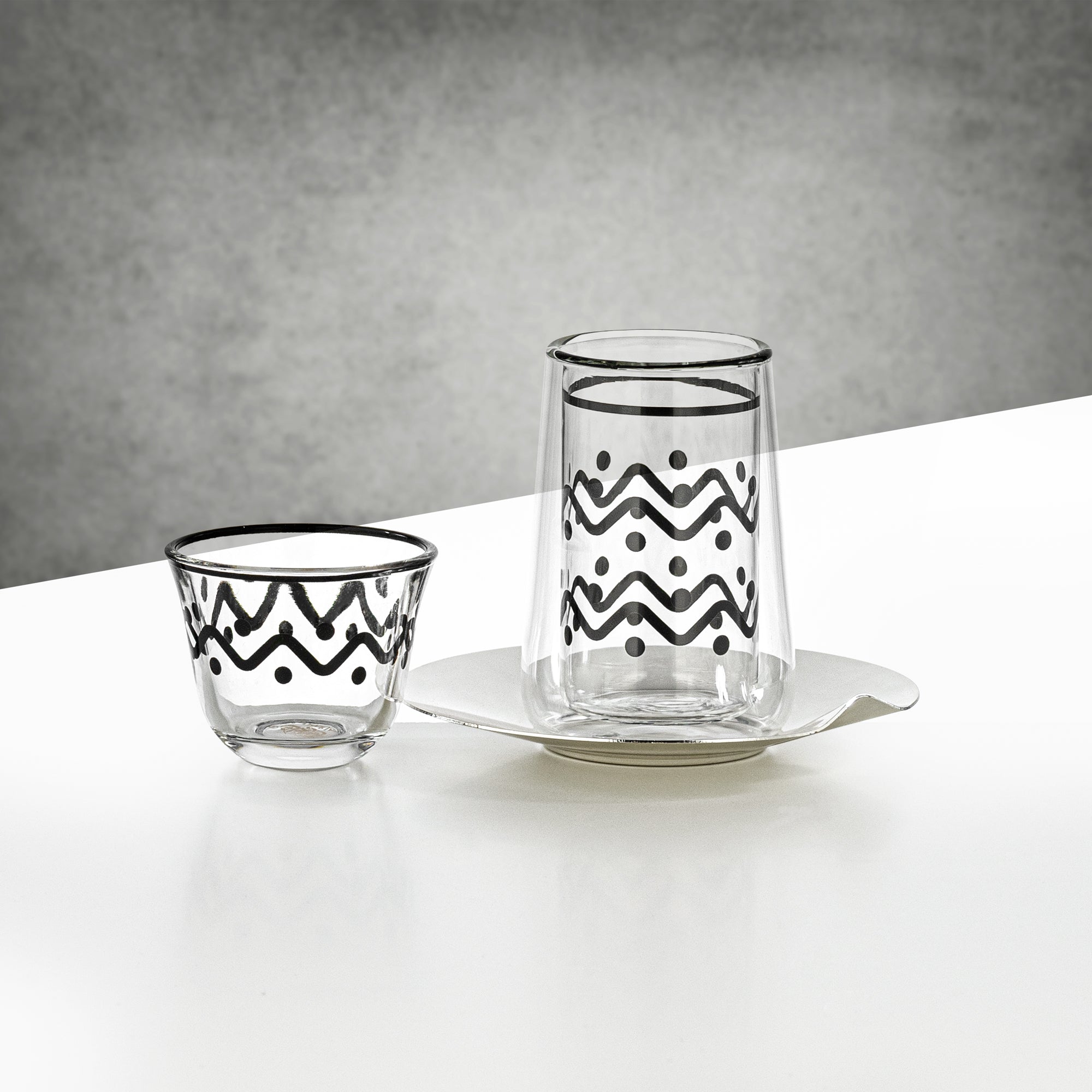 Almarjan Tea & Coffee Glass Set 18 Pieces Clear with Black Pattern