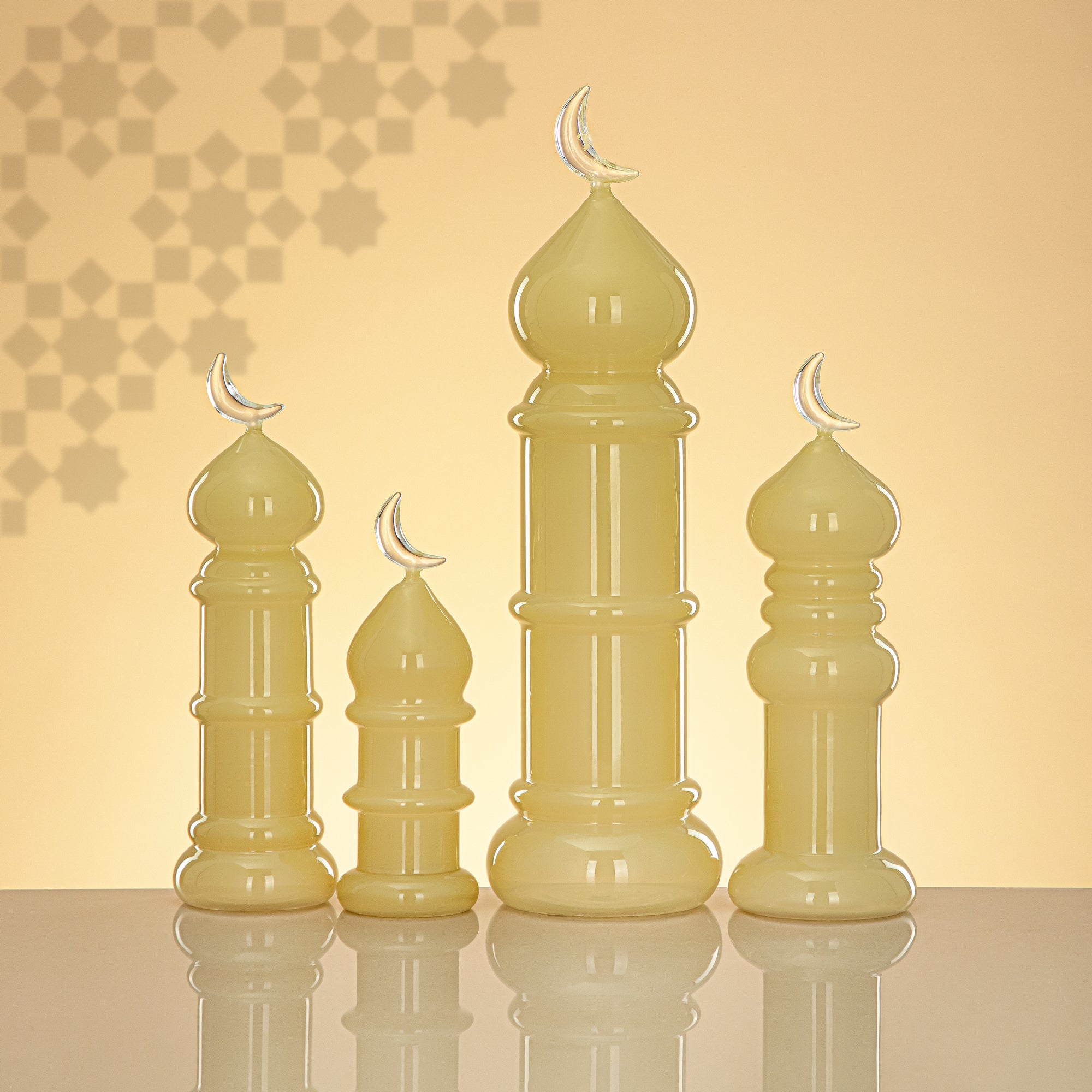 Almarjan Minaret Table Decoration 24cm x 8cm Ivory with Clear Crescent Moon – Noor Al Layali