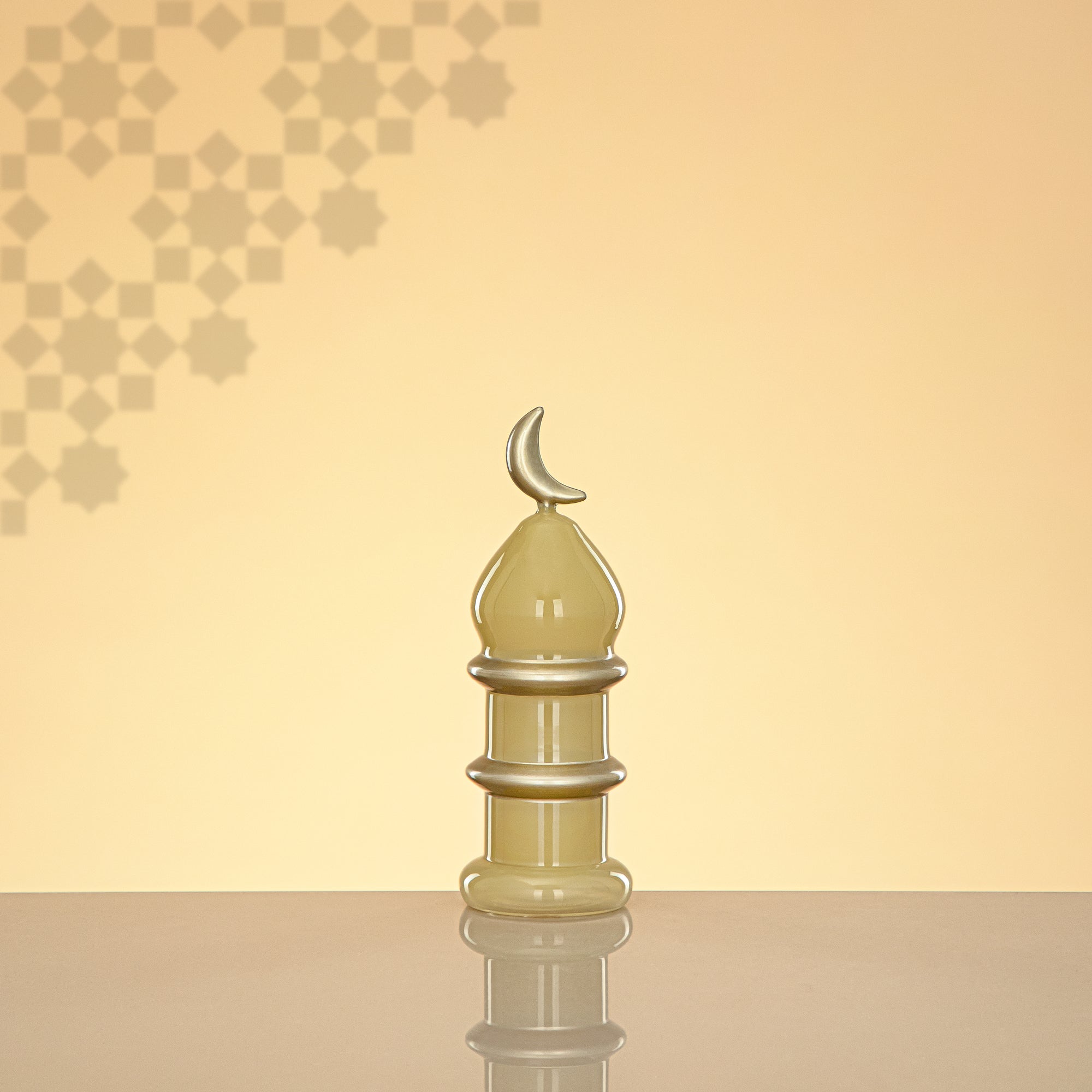 Almarjan Minaret Table Decoration 16.5cm x 6cm Ivory with Golden Lines & Crescent Moon – Noor Al Layali