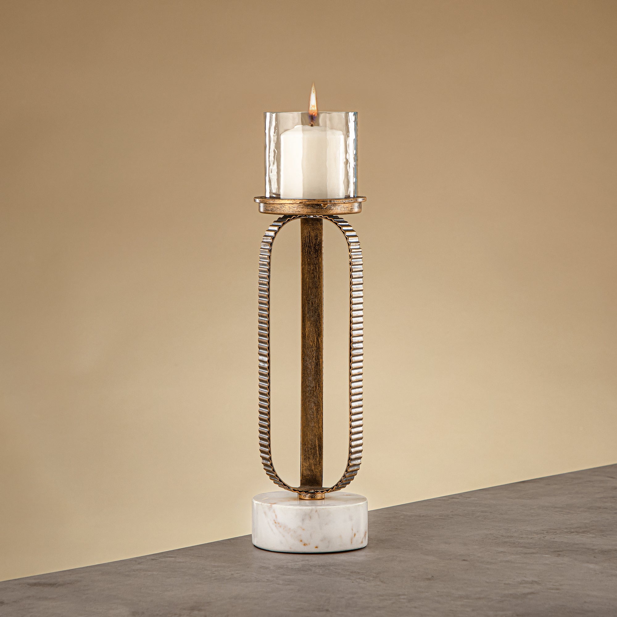 Almarjan Pillar Candle Holder 39cm Champagne Gold