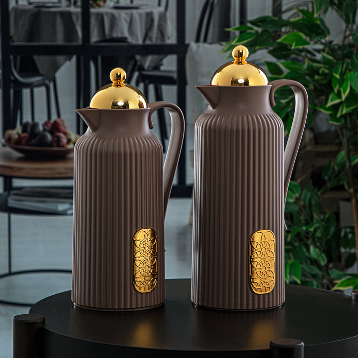 Almarjan 2 Pieces Vacuum Flask Set Coffee & Gold - GT105-070/100 CO/G