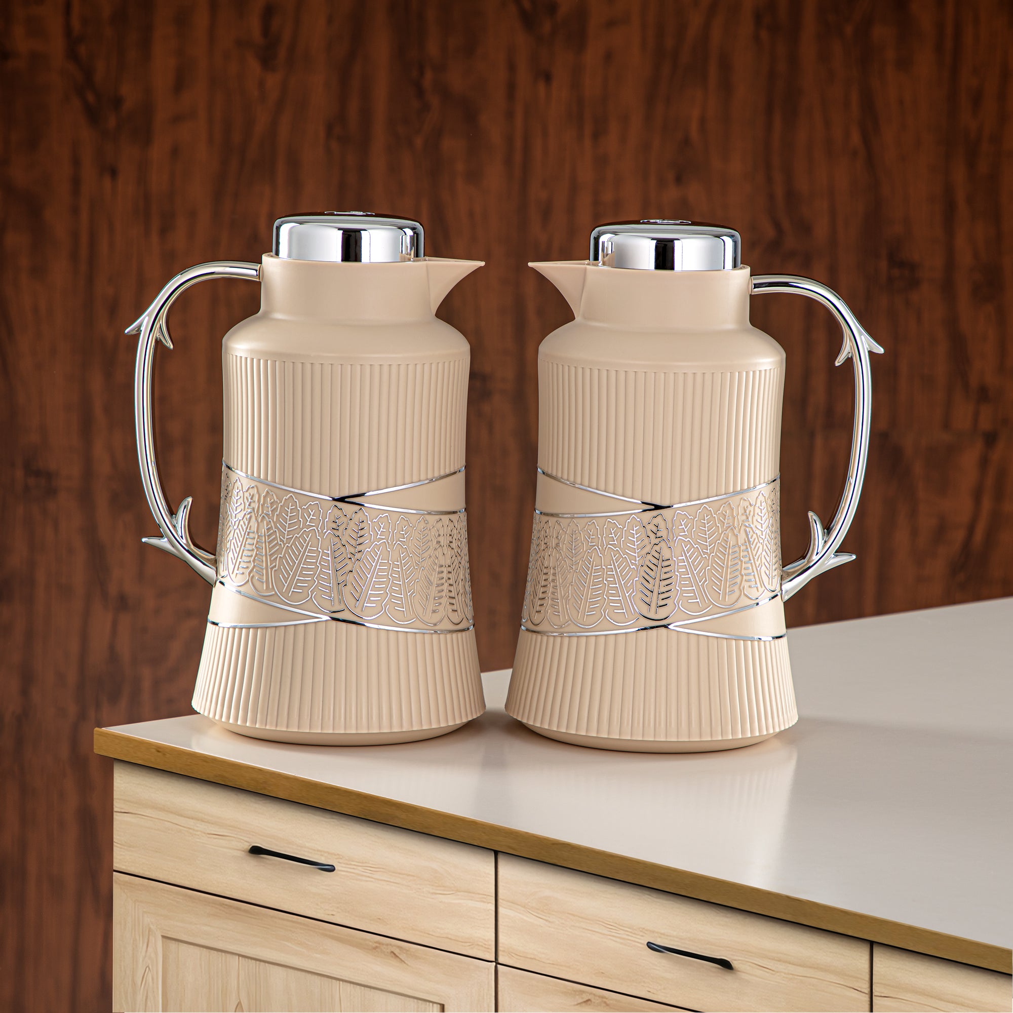 Almarjan 2 Pieces Vacuum Flask Set Beige & Silver - GT112AB-100 BG/C