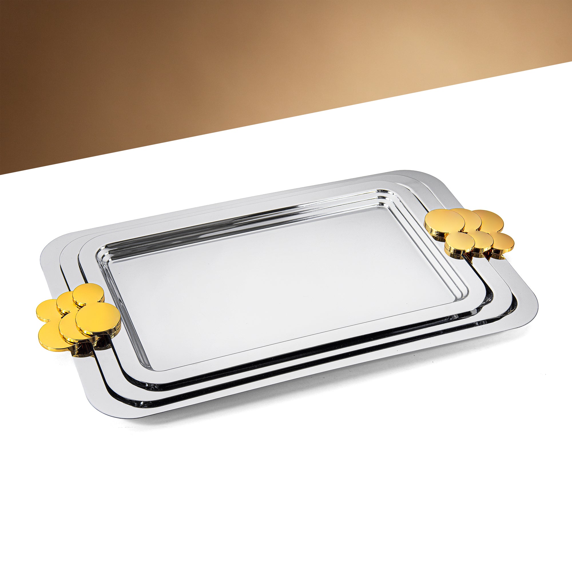Almarjan 3 Pieces Serving Tray Set Shiny Silver & Gold - HT2506001