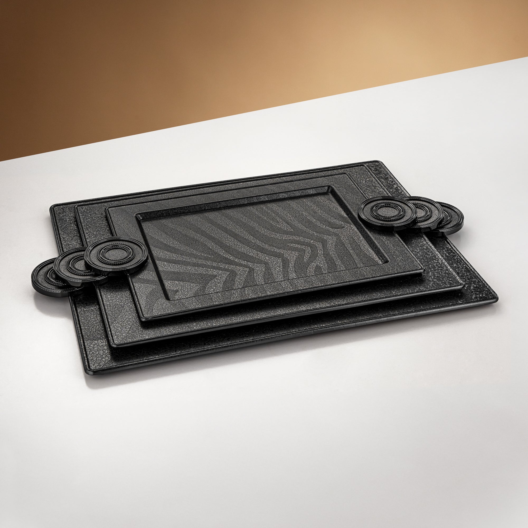 Almarjan Serving Tray Set Black Crackle (3 Pieces)