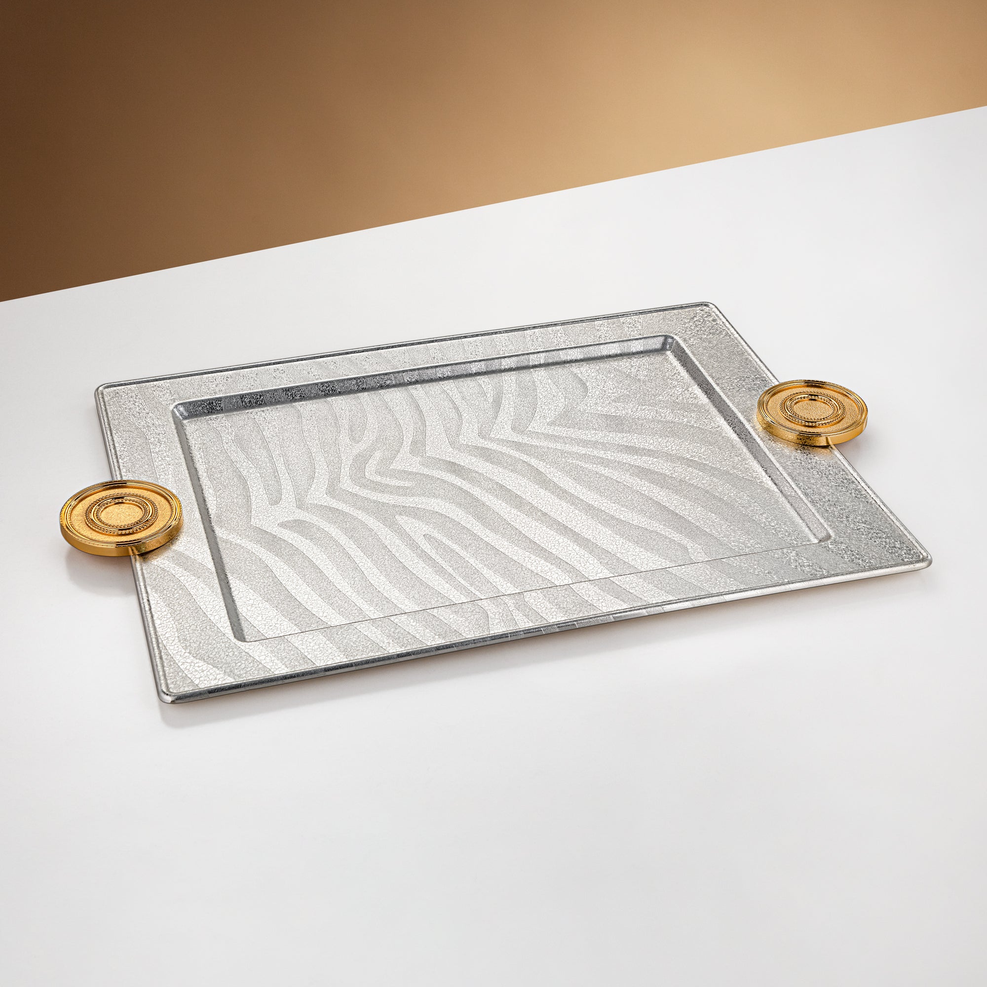 Almarjan Serving Tray 59 cm Silver & Gold Crackle