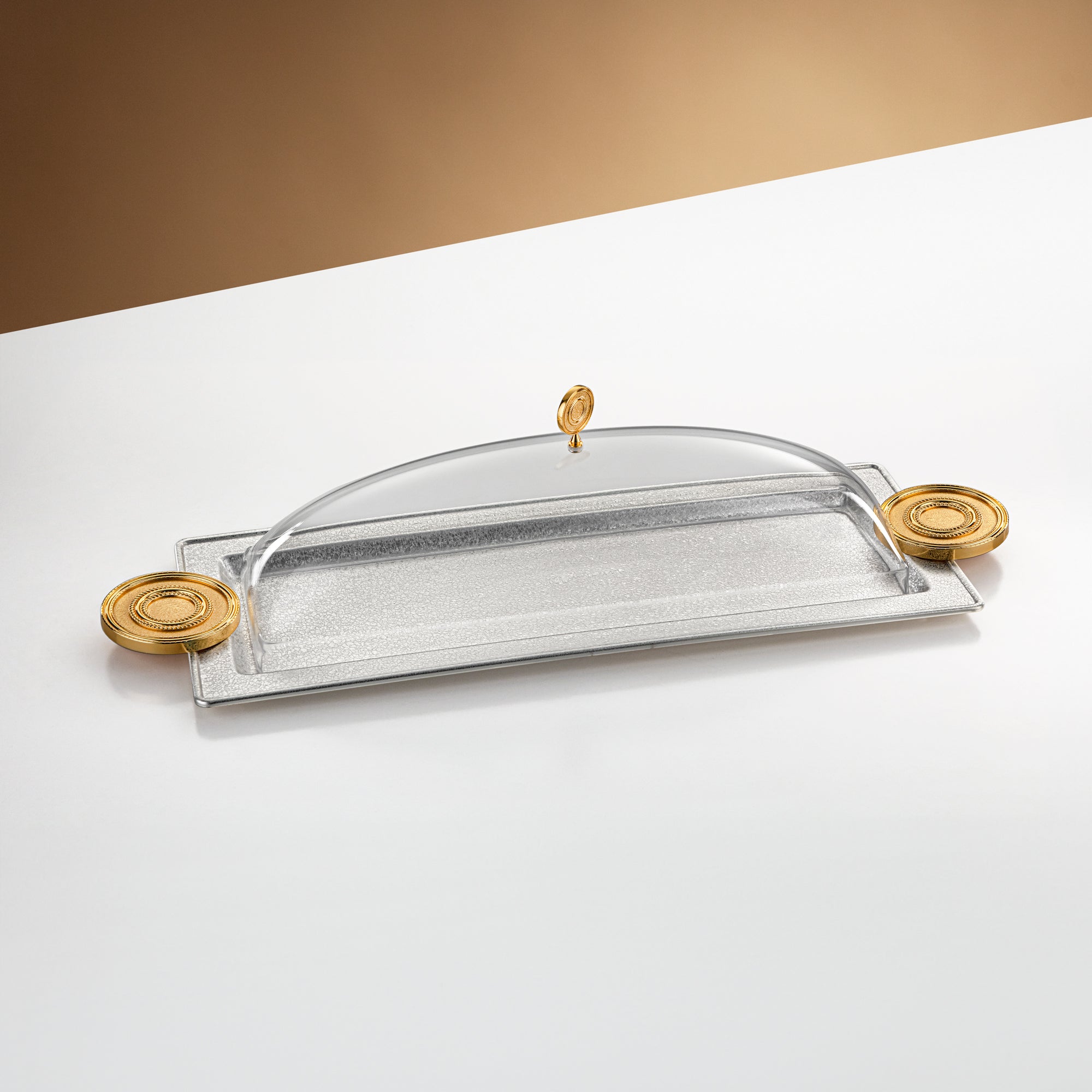 Almarjan Serving Tray with Cover 56 cm Silver & Gold Crackle