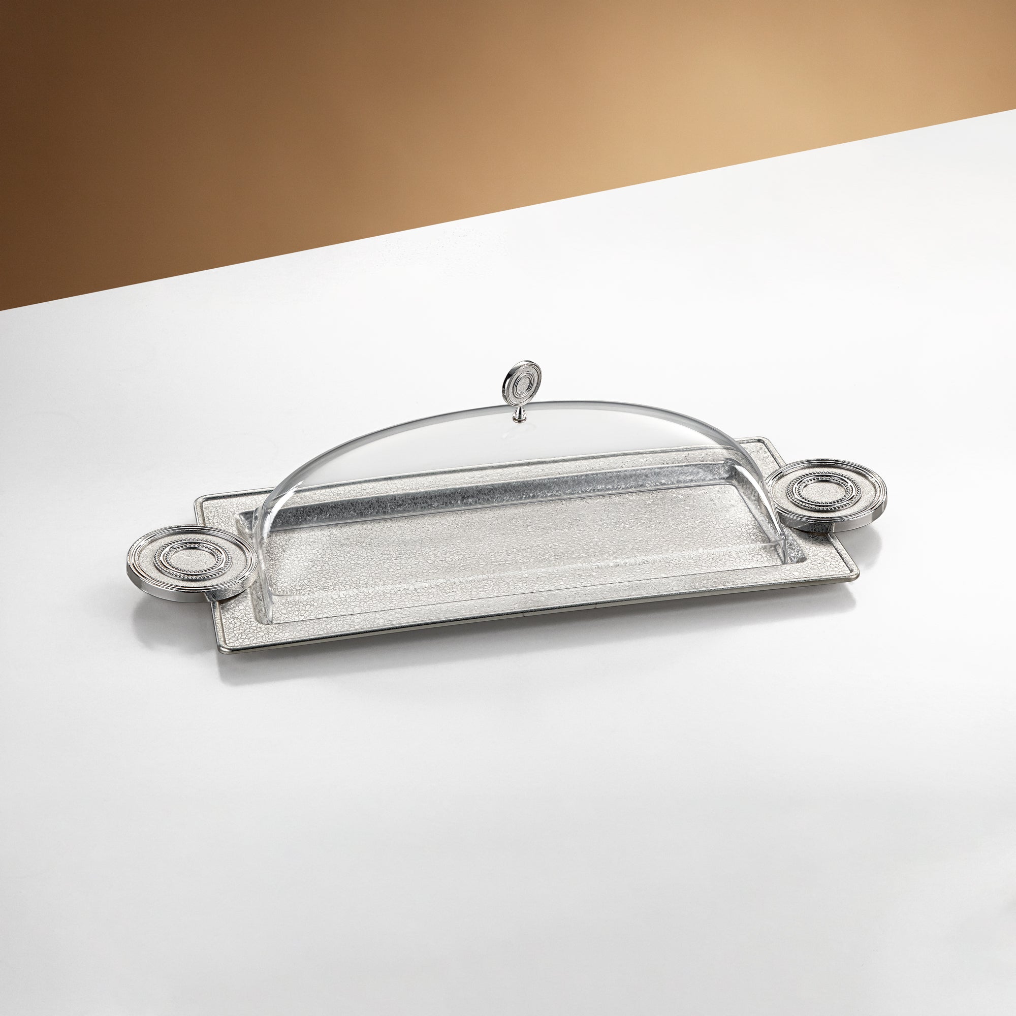 Almarjan Serving Tray with Cover 50 cm Silver Crackle