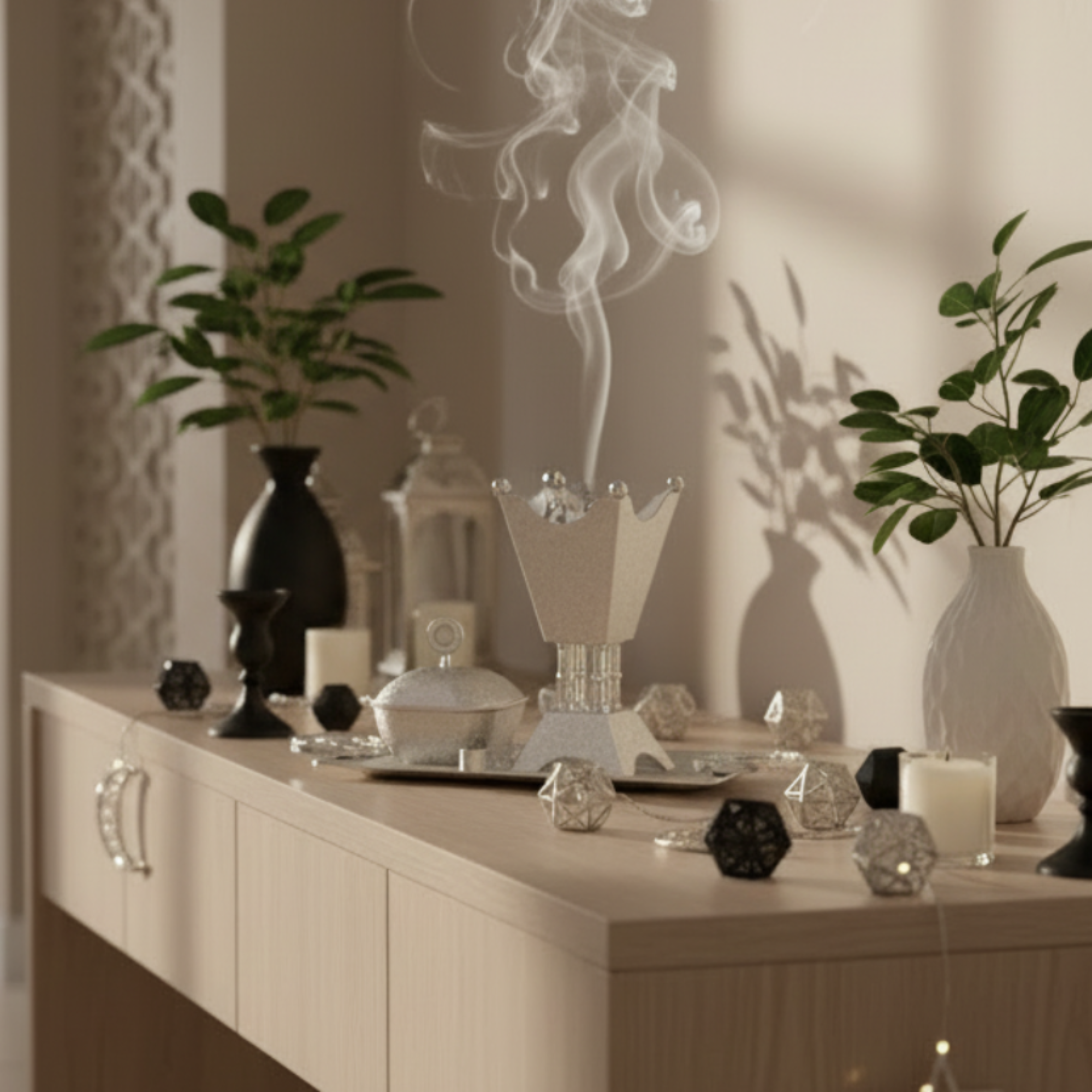 طقم مبخرة المرجان المكون من 3 قطع - فضي