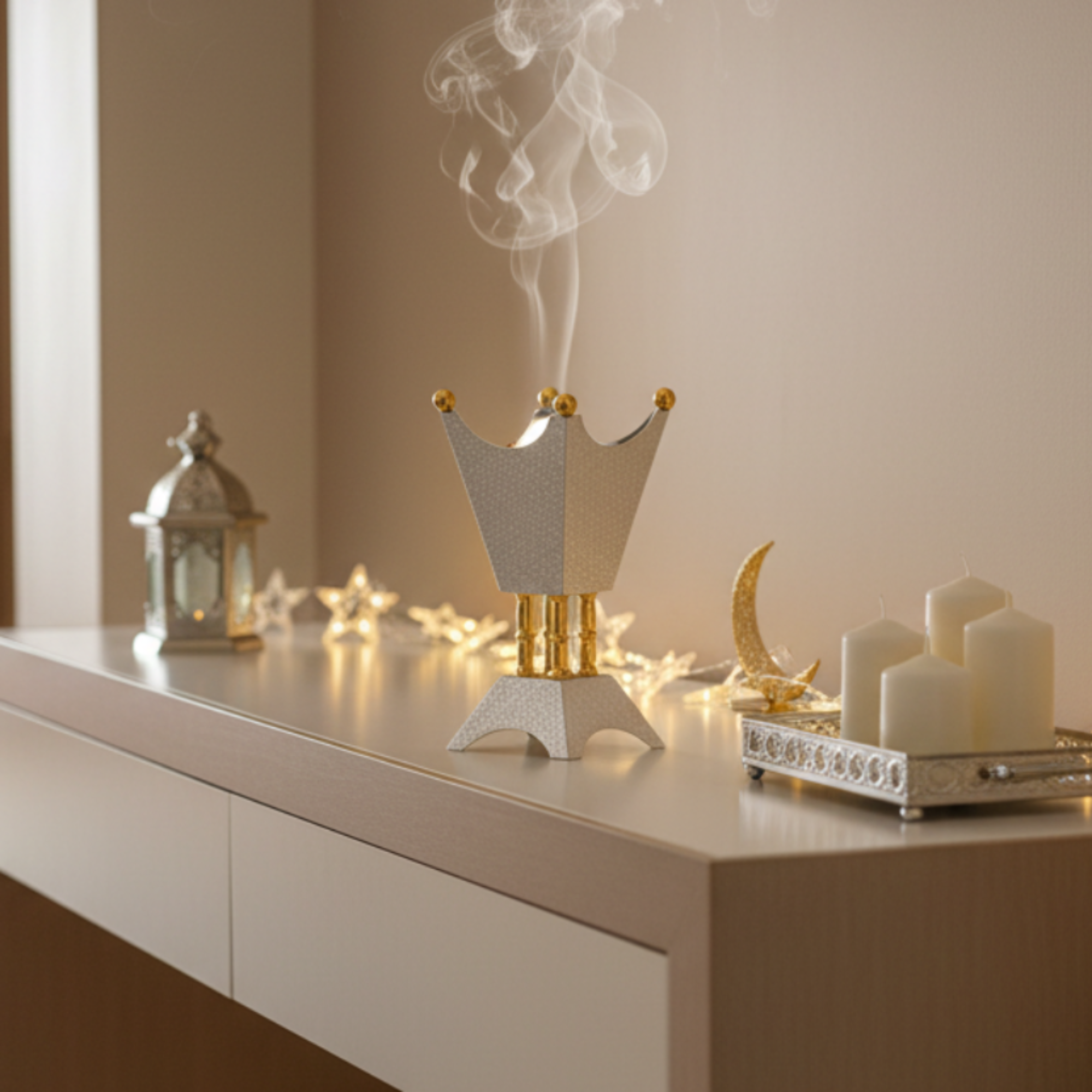 مبخرة المرجان فضي وذهبي 22 سم