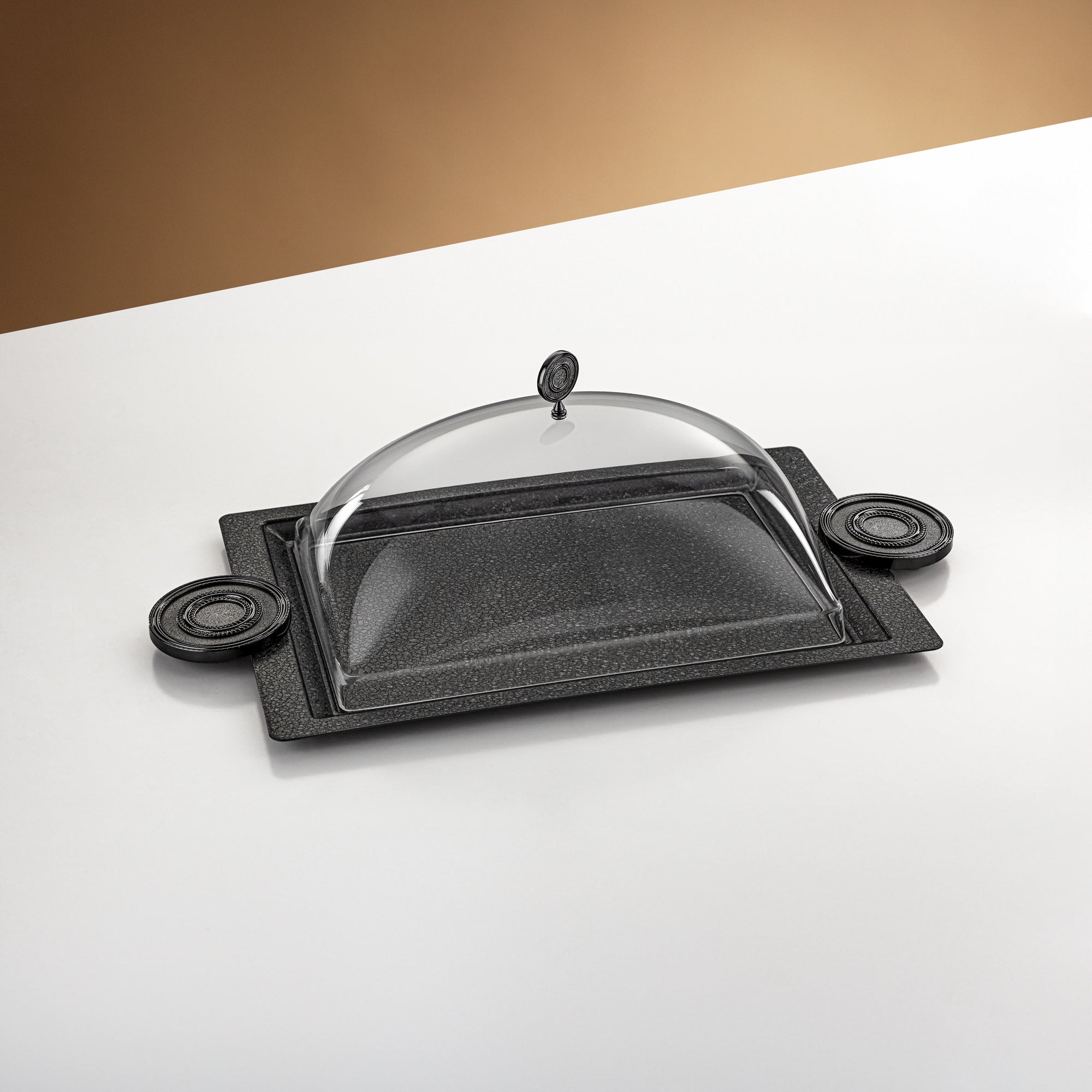 Almarjan Serving Tray with Cover 49 cm Black Crackle