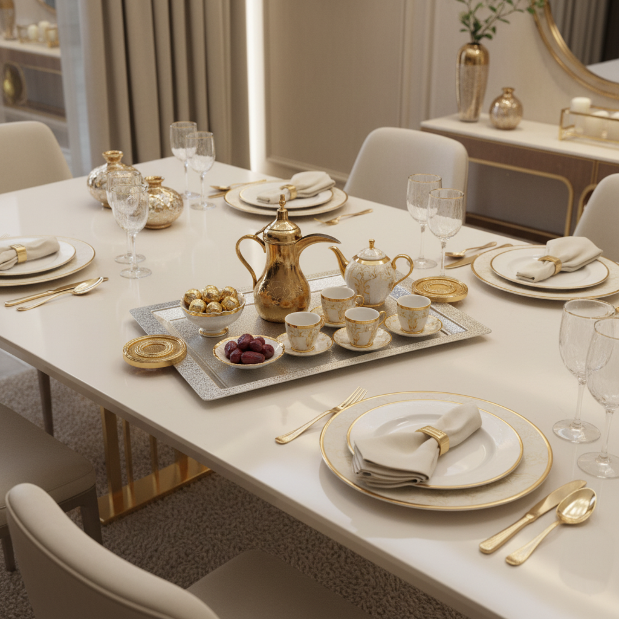 صينية تقديم المرجان 54 سم فضي وذهبي بتصميم متشقق