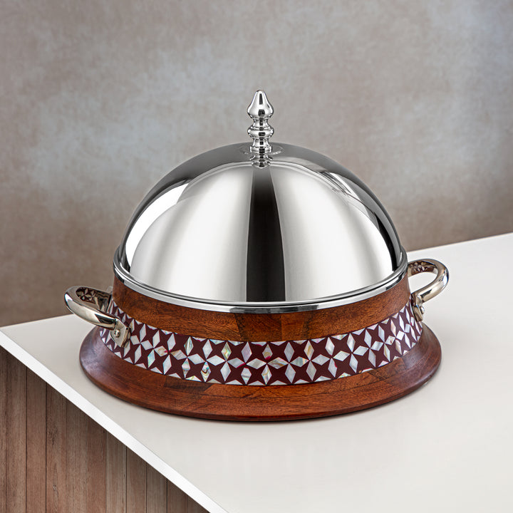 Almarjan 28 CM Brass Hot Pot Wood & Silver - MD-0428 B