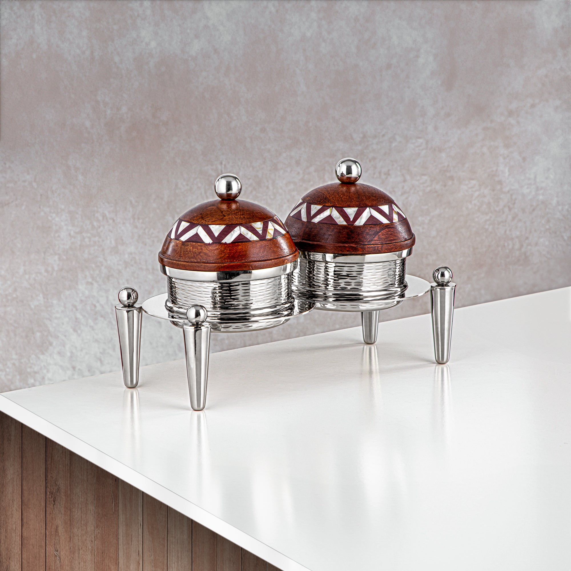 Almarjan 2 Part Candy Set Wood & Silver - MD-2107 D