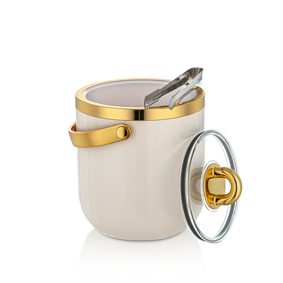 Forever Gold 1.5 Liter Plastic Ice Bucket Ivory & Gold - PT003 IVG/G