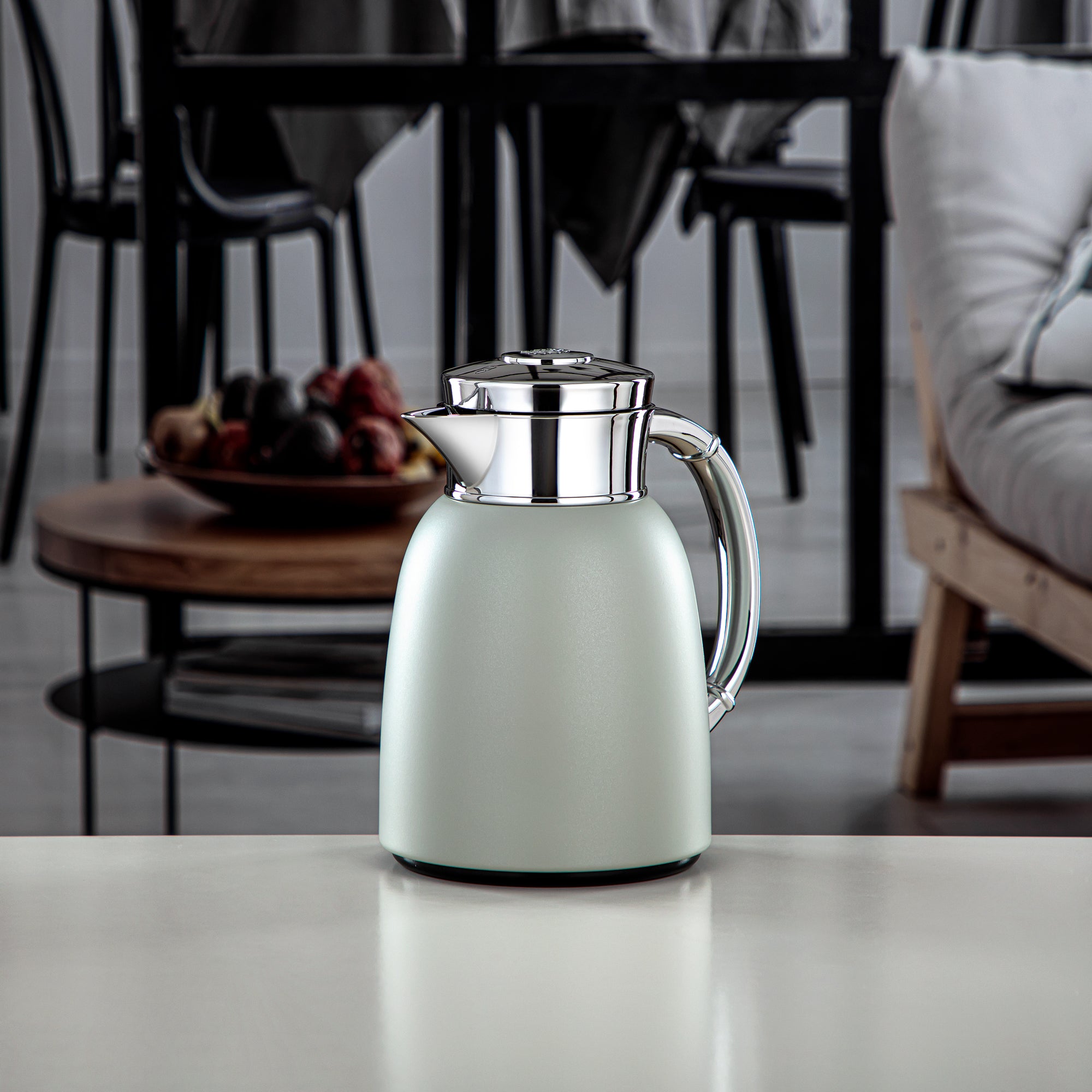 Almarjan Classic Vacuum Flask 0.65L (QVC-0650Q265YZC) - Push Button, Stone Grey & Silver | Modern Serveware