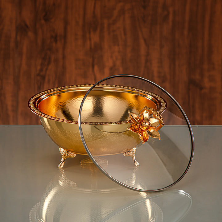 Almarjan Date Bowl 23CM (RBG4432L-G) - Golden Glass Cover | Ramadan & Eid