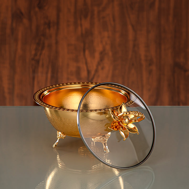 Almarjan Date Bowl 18CM (RBG4432S-G) - Golden Glass Cover | Ramadan & Eid