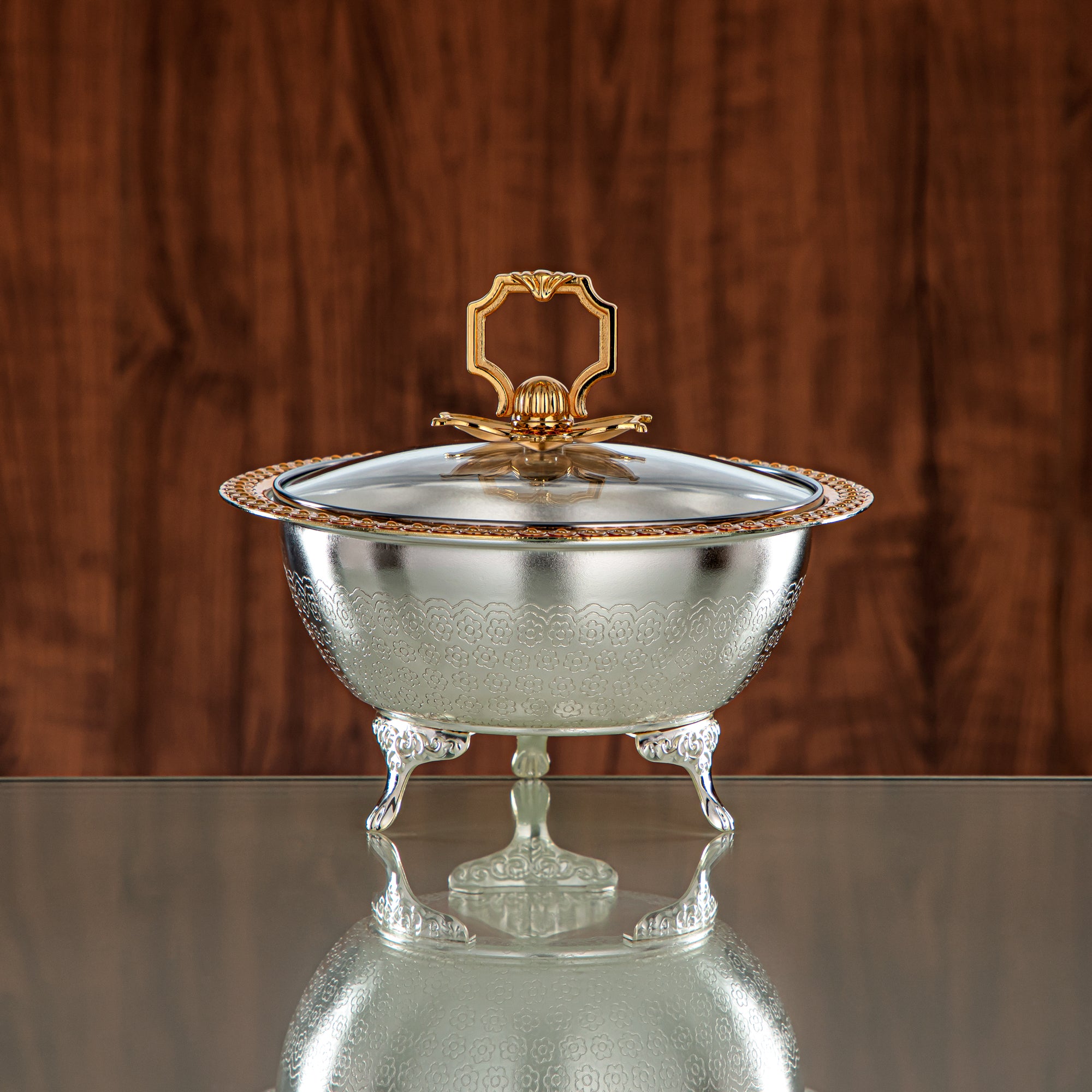 Almarjan Date Bowl 18CM (RBG4432S-SG) - Silver & Golden Glass Cover | Ramadan & Eid