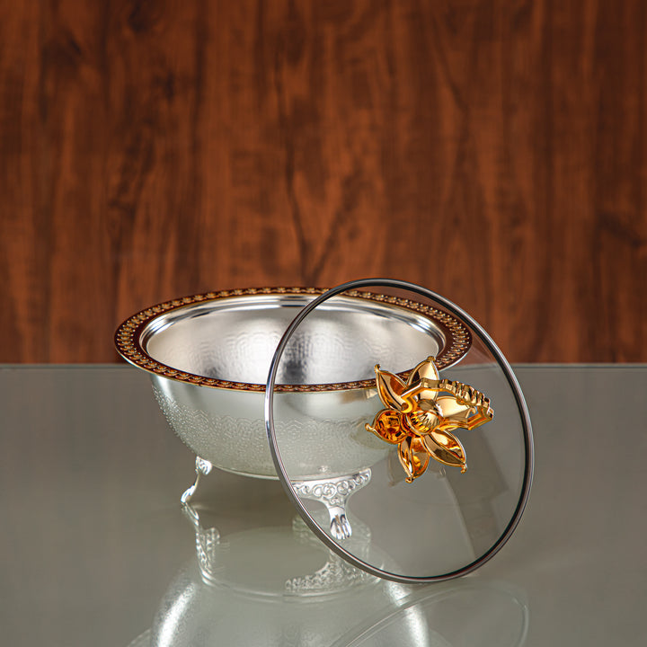 Almarjan Date Bowl 18CM (RBG4432S-SG) - Silver & Golden Glass Cover | Ramadan & Eid