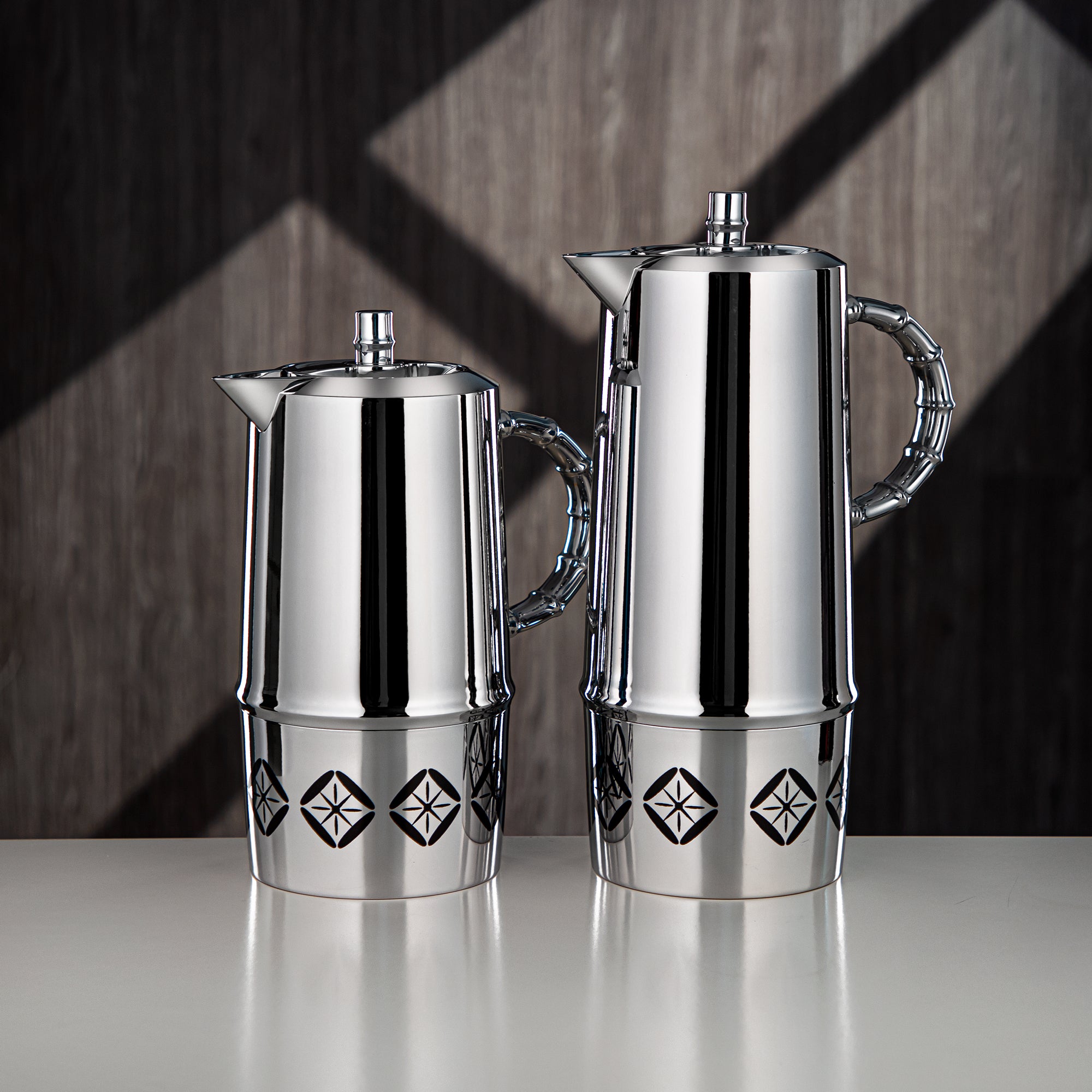 Almarjan Vacuum Flask Set, Push Button, ABS, 0.6L + 1L, Silver (SJ28SS) - Serving Tea & Coffee