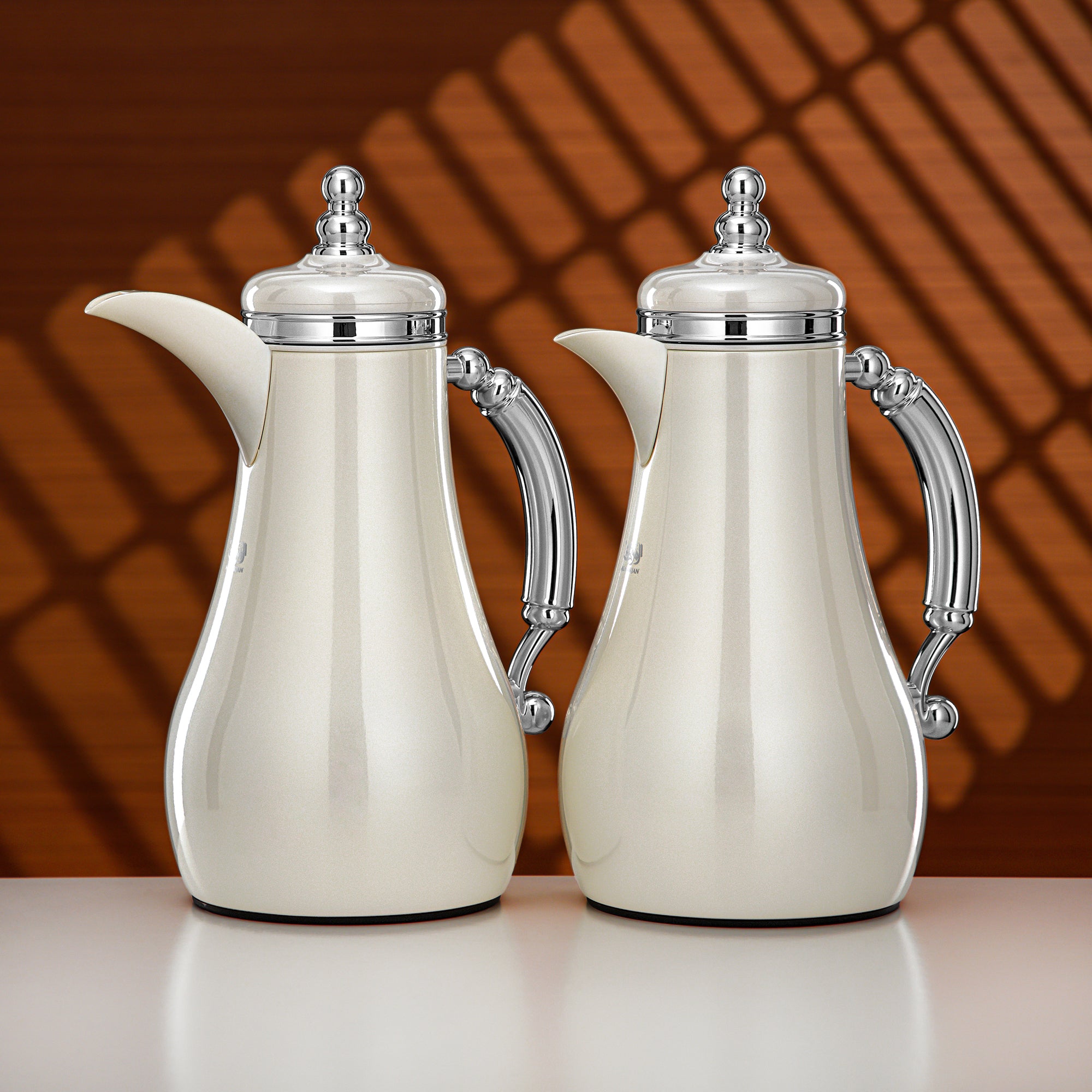 Almarjan Vacuum Flask Set 1L + 1L Pearl White & Silver