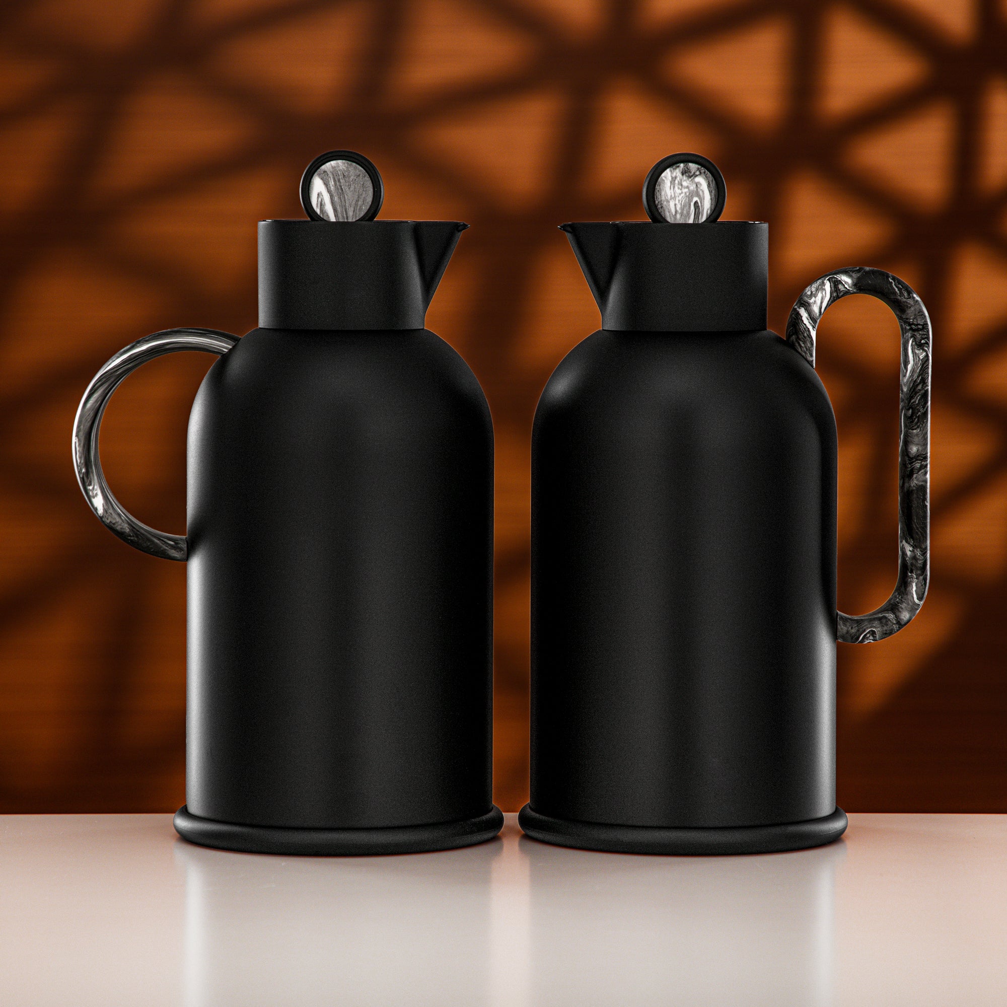 Almarjan Vacuum Flask Set 1L + 1L Matt Black & Black Marble