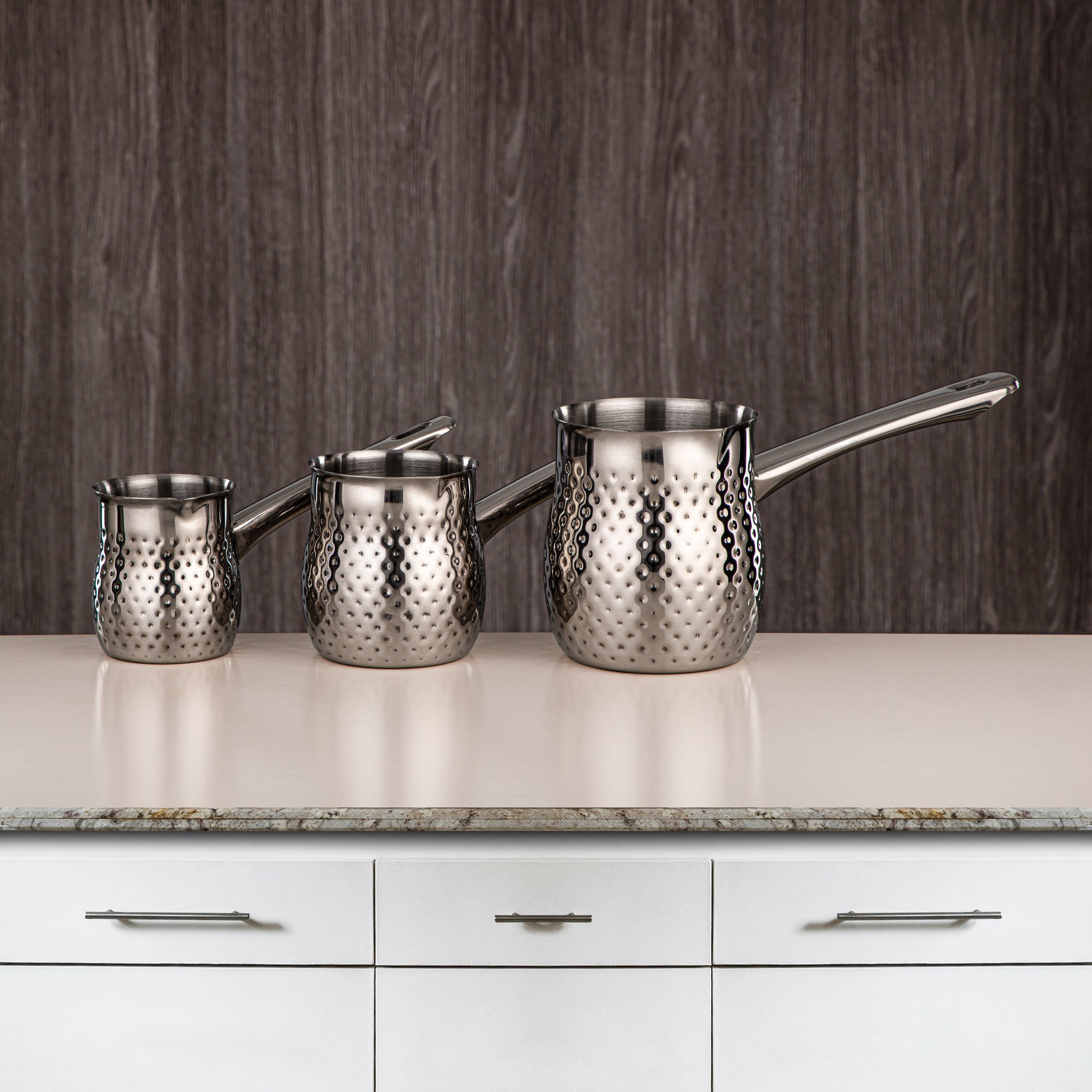 ALMARJAN Hammered Collection Ensemble de chauffe-café 3 pièces en acier inoxydable Argent STS0010506