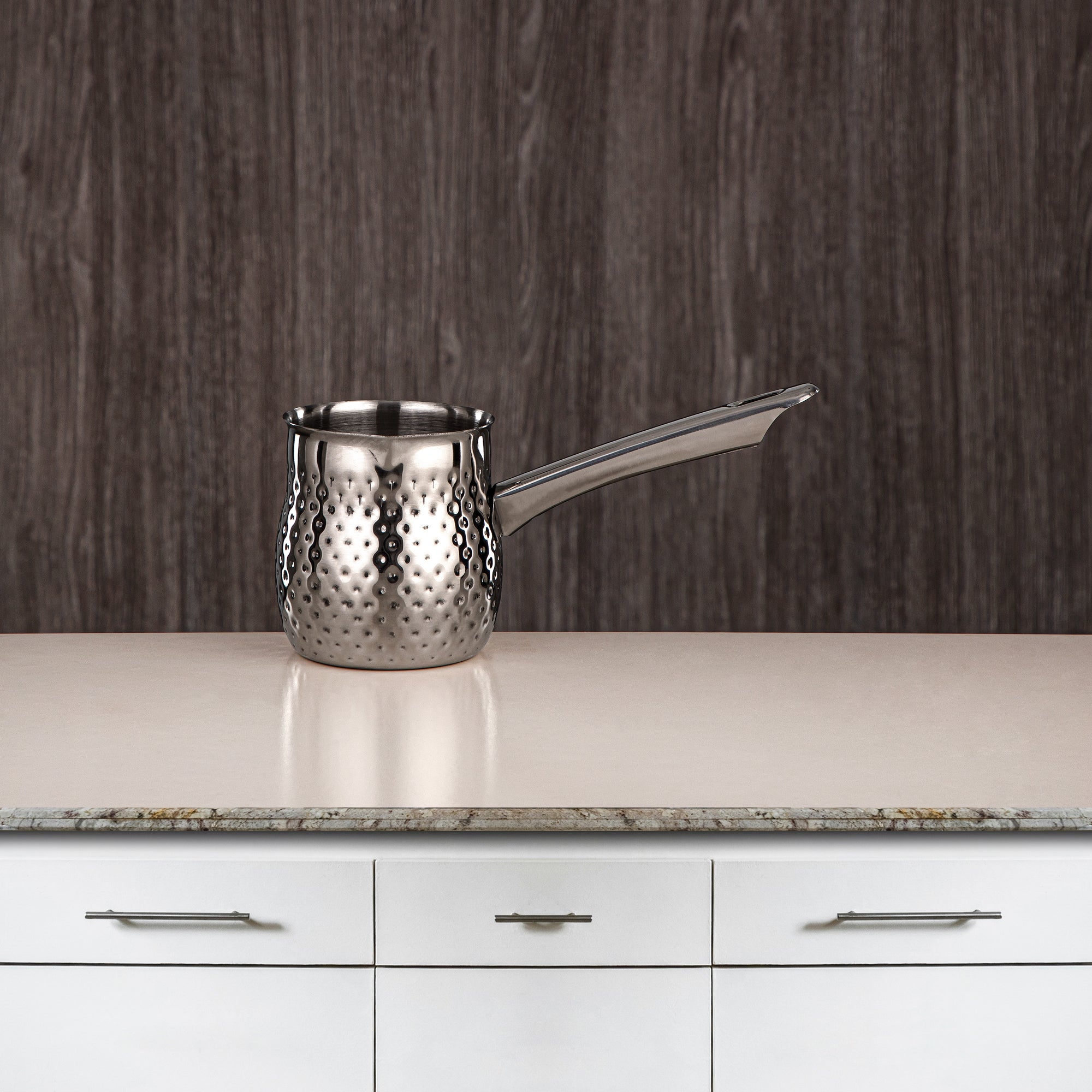 ALMARJAN Hammered Collection Ensemble de chauffe-café 3 pièces en acier inoxydable Argent STS0010506