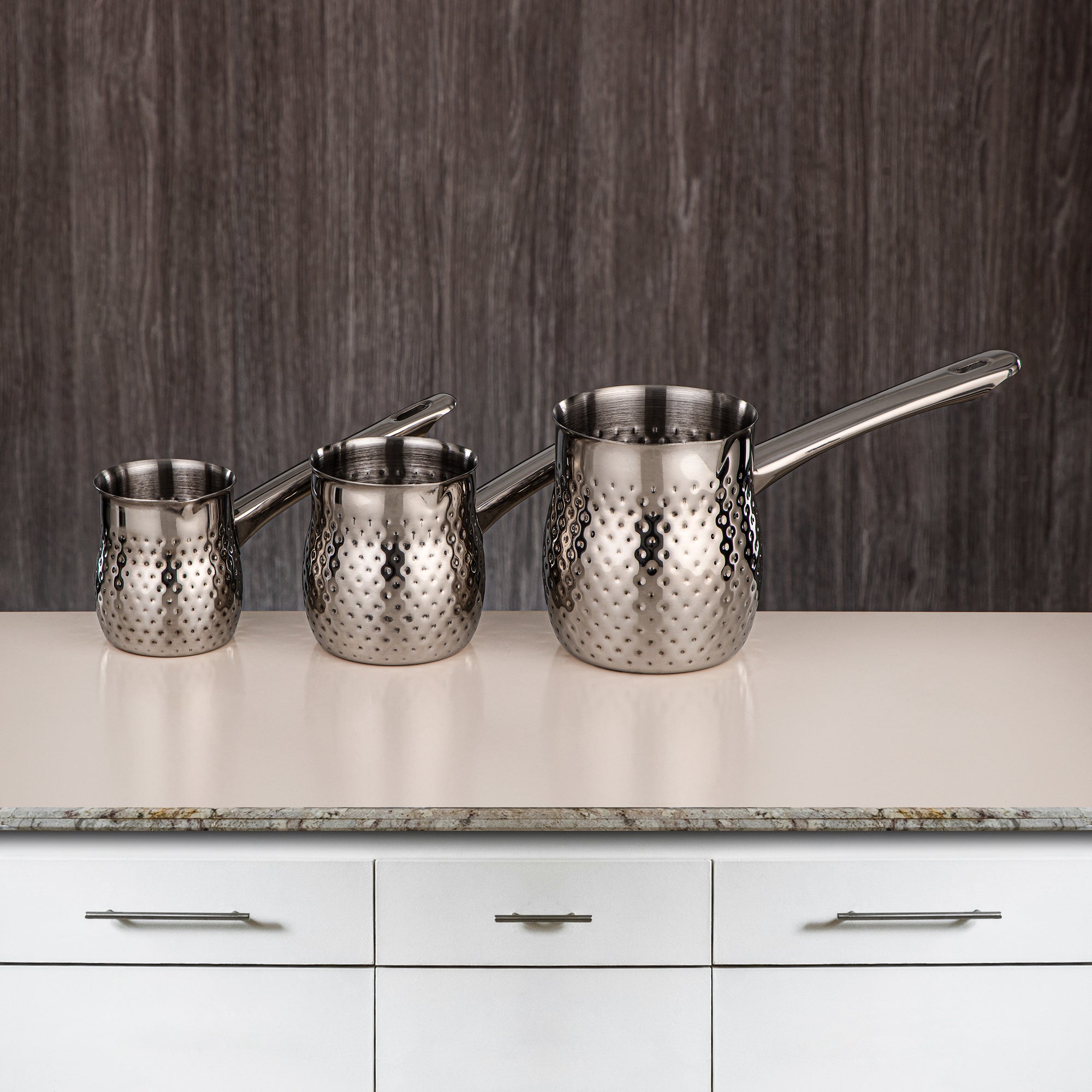 ALMARJAN Hammered Collection Ensemble de chauffe-café 3 pièces en acier inoxydable Argent STS0010506