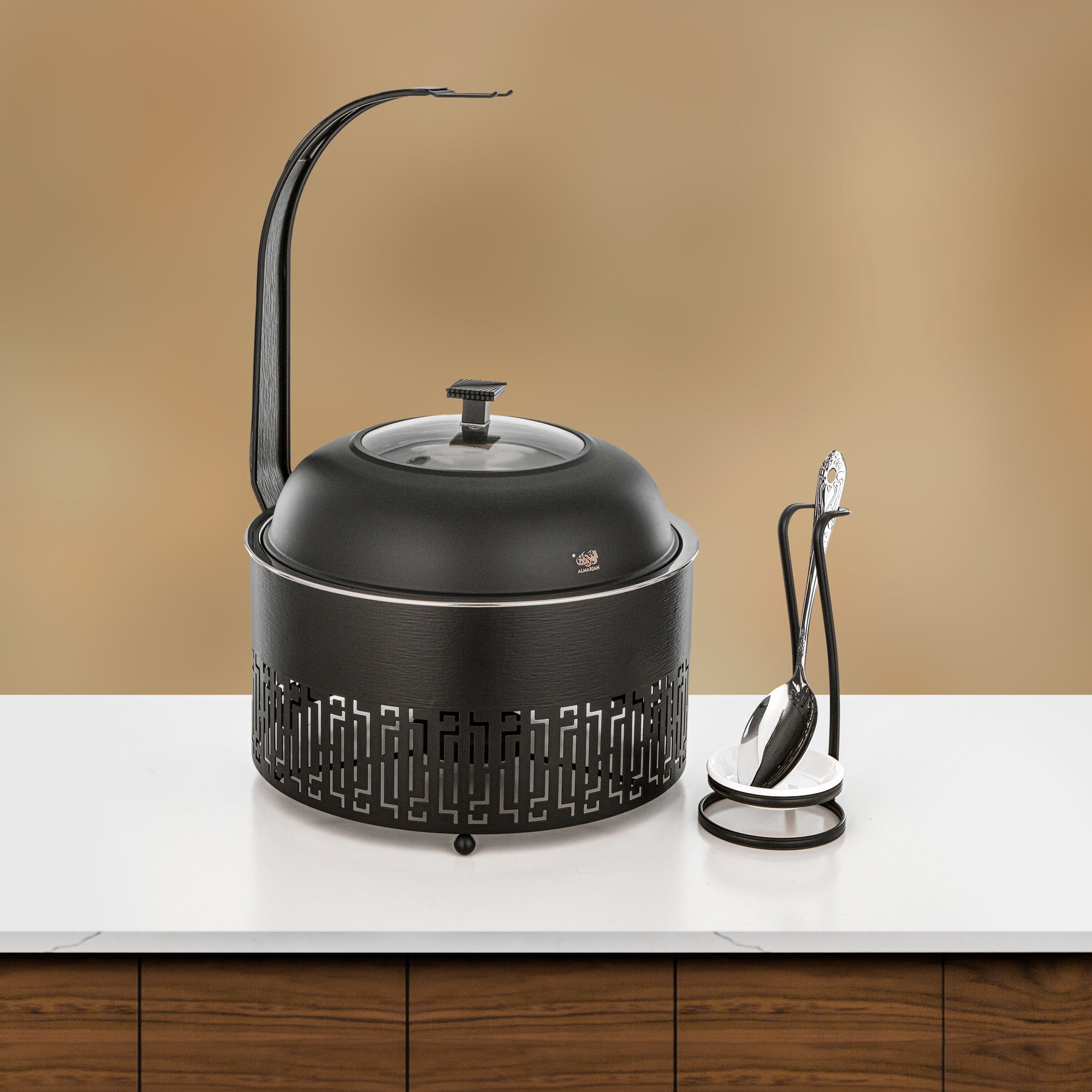 صحن تسخين المرجان بسعة 4 لتر، بتشطيب أسود غير لامع وأسود