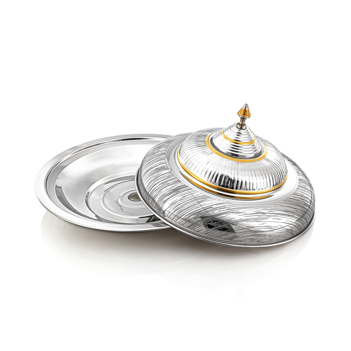 Almarjan 40 CM Tahani Collection Stainless Steel Koozy Tray Silver & Gold - H23EPG24