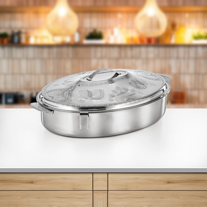 Almarjan 50 CM Stainless Steel Hot Pot – Silver with Etched Pattern – H24E17