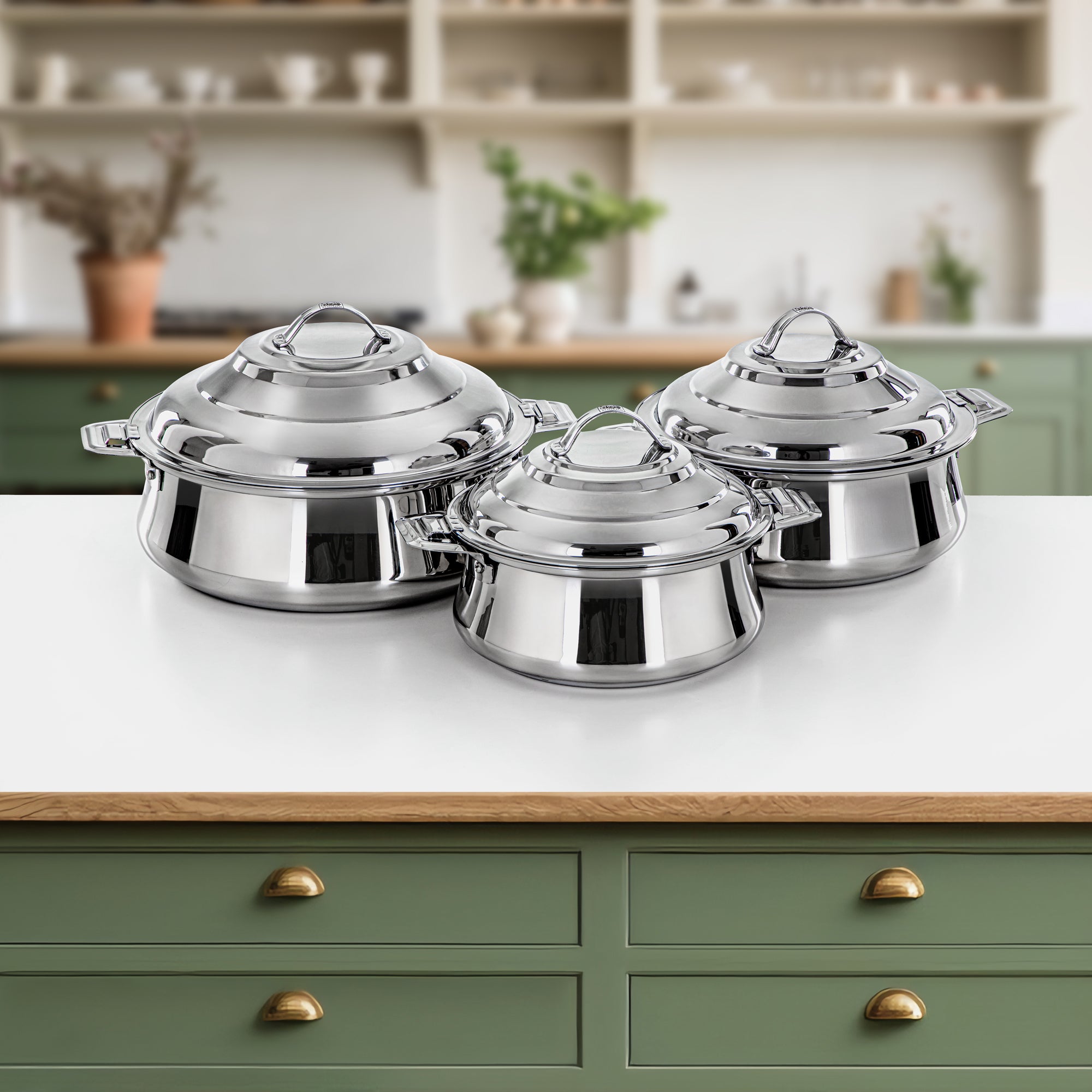 Almarjan Hot Pot Set 3-Pieces Stainless Steel, Silver, (H24P26) - Almas Collection, Family Gatherings