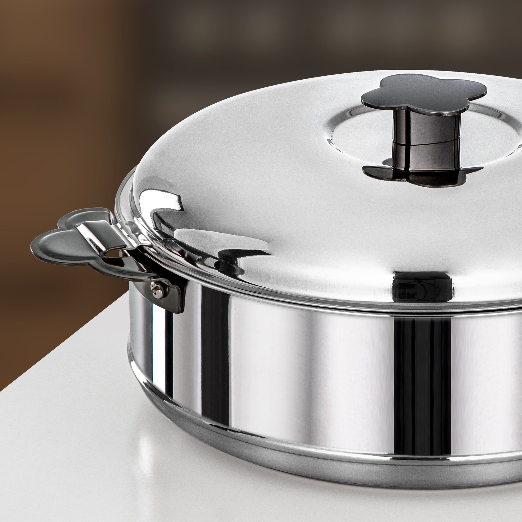 Almarjan Vida Hot Pot Set 3 Pieces 3.5L, 5L & 8L Silver & Gun Black