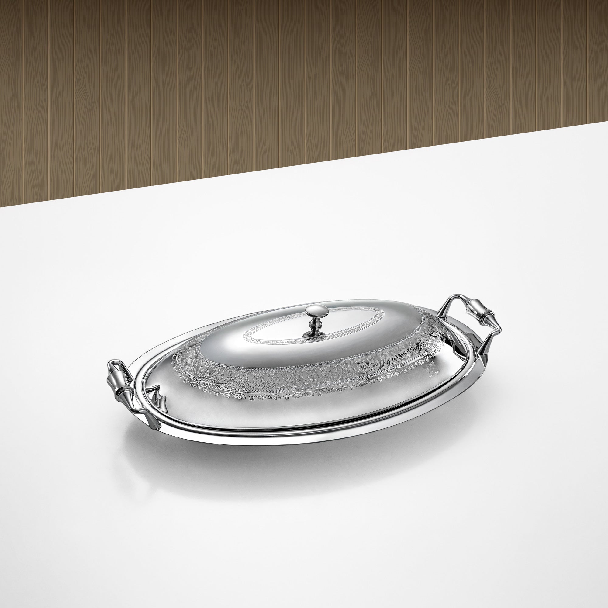 Almarjan Oval Serving Tray with Cover 46cm Silver