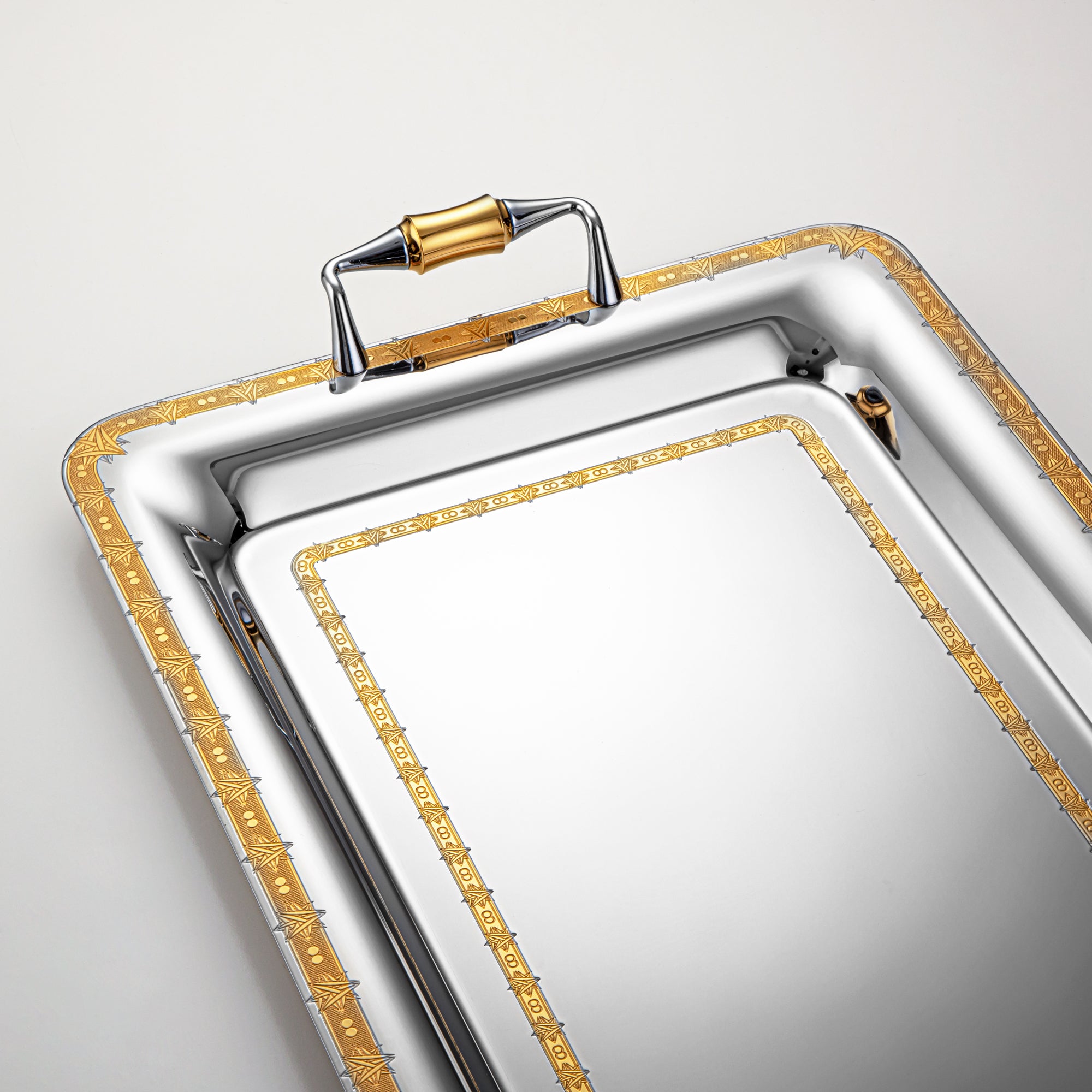 Almarjan 45 CM Crystal Collection Stainless Steel Serving Tray Silver & Gold - STS2051237