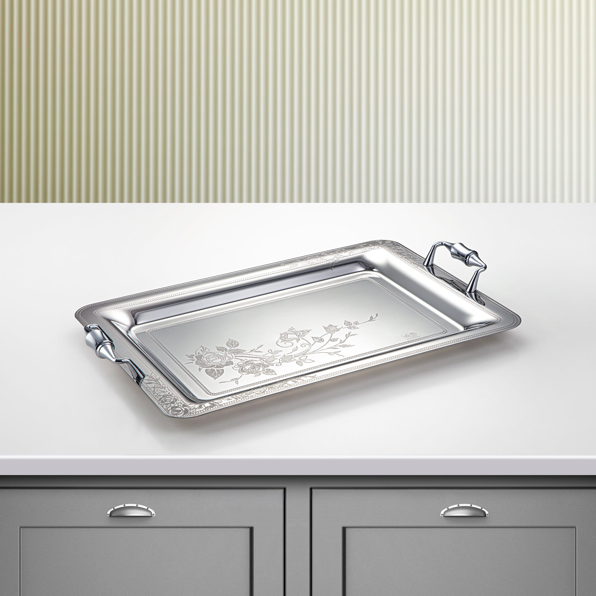 Almarjan 45 CM Lea Collection Stainless Steel Serving Tray Silver - STS2051267