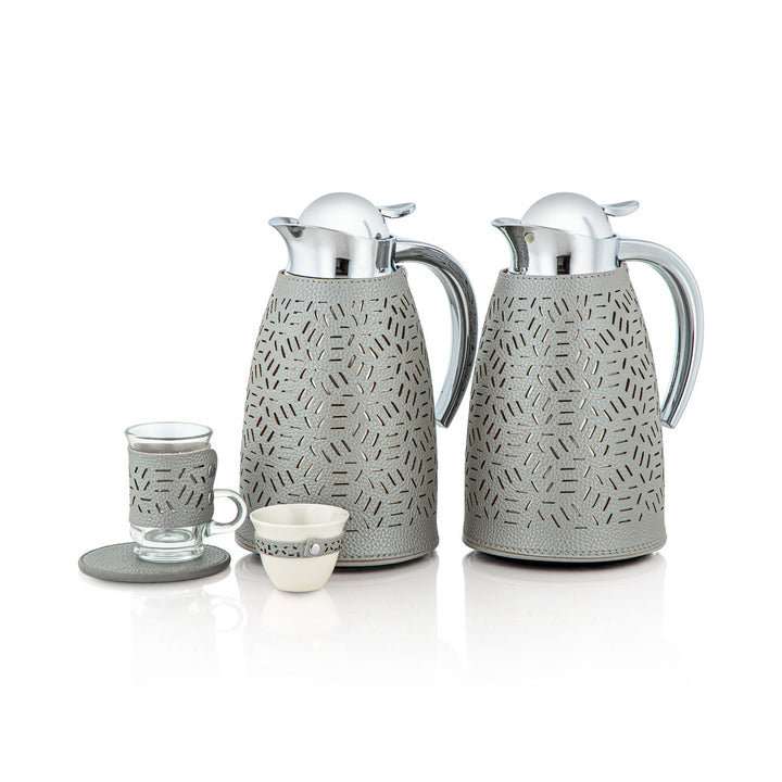 Almarjan 21 Pieces Leather Collection Tea Set Grey & Silver - TRHL-9