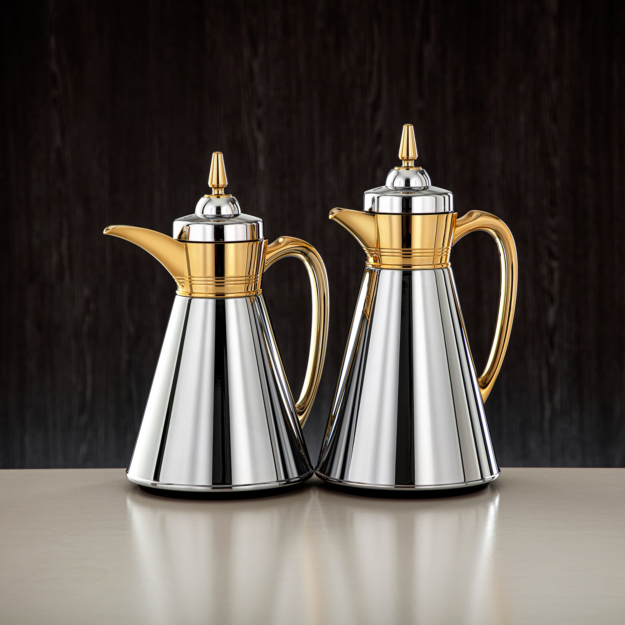 Almarjan Vacuum Flask Set, 0.7L + 1L, Silver & Gold (UBC-A0700/B1000 CC95) - Ramadan Serveware